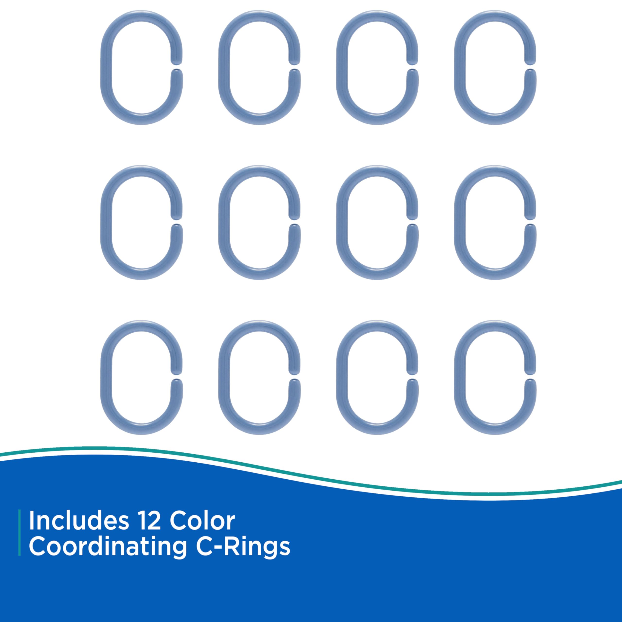 Kenney KN61752 Lightweight 3 Gauge Waterproof PEVA Shower Curtain Liner with Durable Eyelet Hang Holes, Weighted Magnetic Hem, and 12 Piece Plastic C-Ring Set for Bathroom, 70" W x 72" H, Blue - Image 7