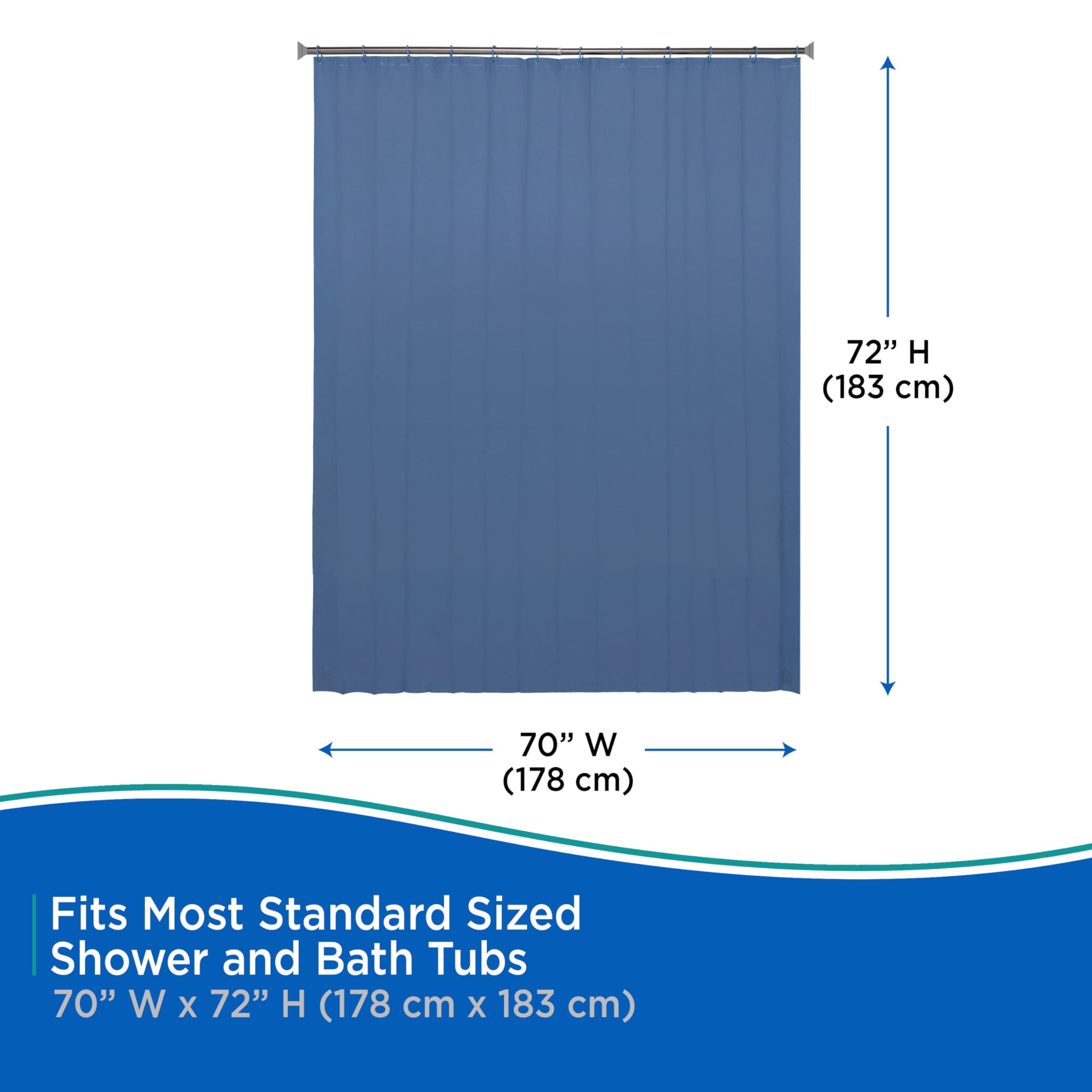 Kenney KN61752 Lightweight 3 Gauge Waterproof PEVA Shower Curtain Liner with Durable Eyelet Hang Holes, Weighted Magnetic Hem, and 12 Piece Plastic C-Ring Set for Bathroom, 70" W x 72" H, Blue - Image 8
