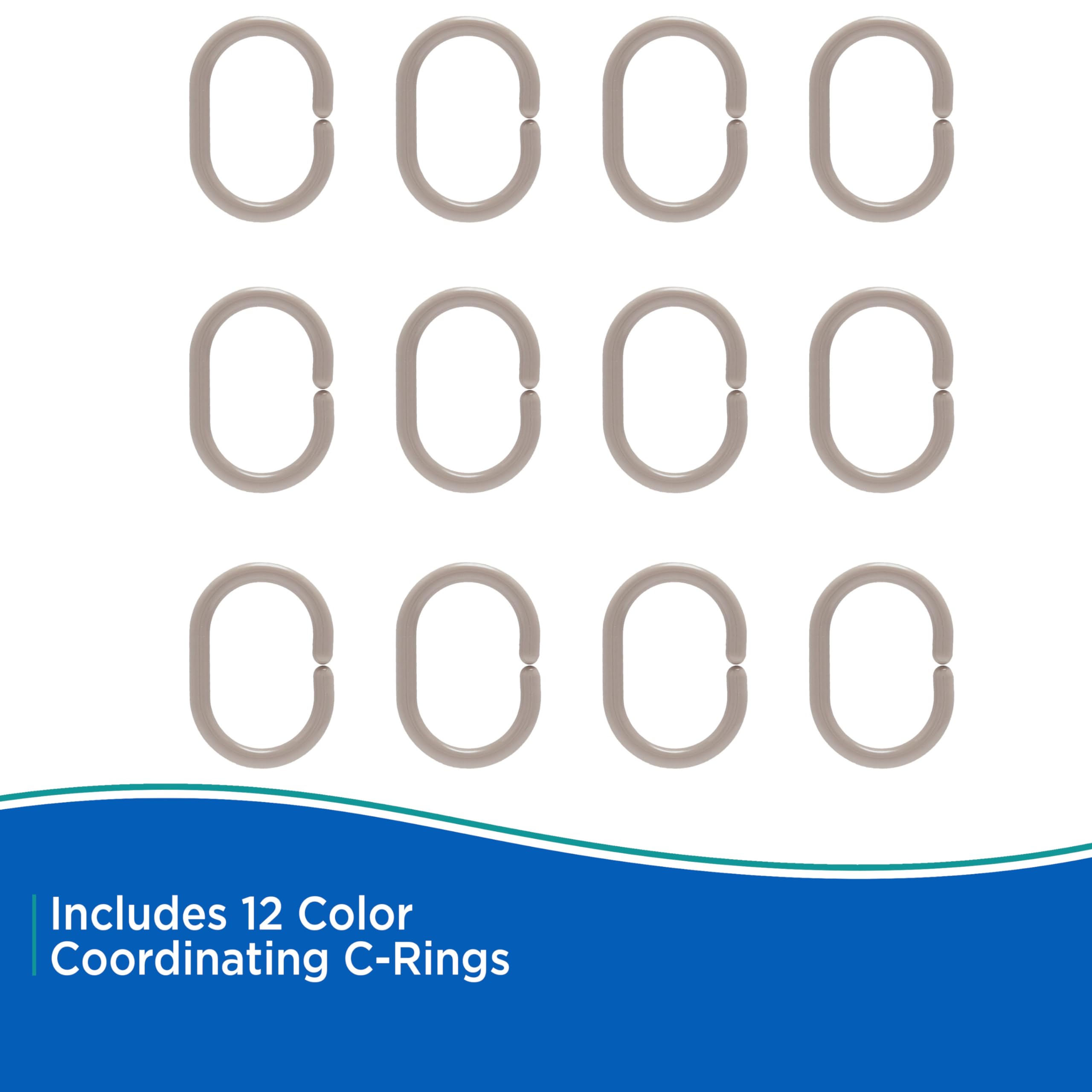 Kenney KN61754 Lightweight 3 Gauge Waterproof PEVA Shower Liner with Durable Eyelet Hang Holes, Weighted Magnetic Hem, and 12 Piece C-Ring Set for Bathroom, 70" W x 72" H, Taupe - Image 7