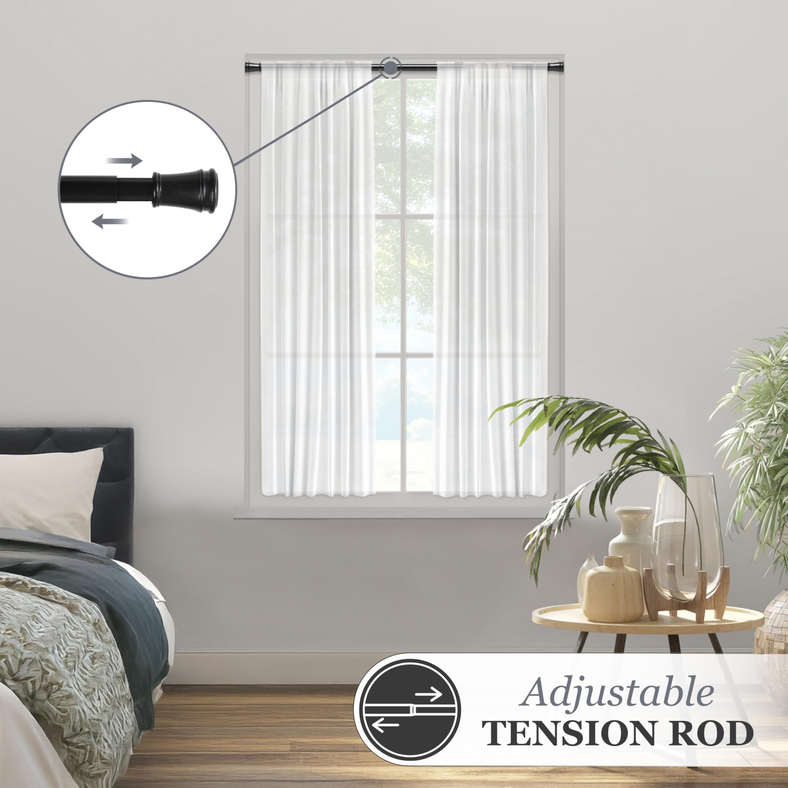 Kenney KN634 Rogers Twist & Fit No Tools Easy to Install Tension Curtain Rod, 28-48" Adjustable Length, Black Finish, 5/8" Diameter Steel Tube - Image 4