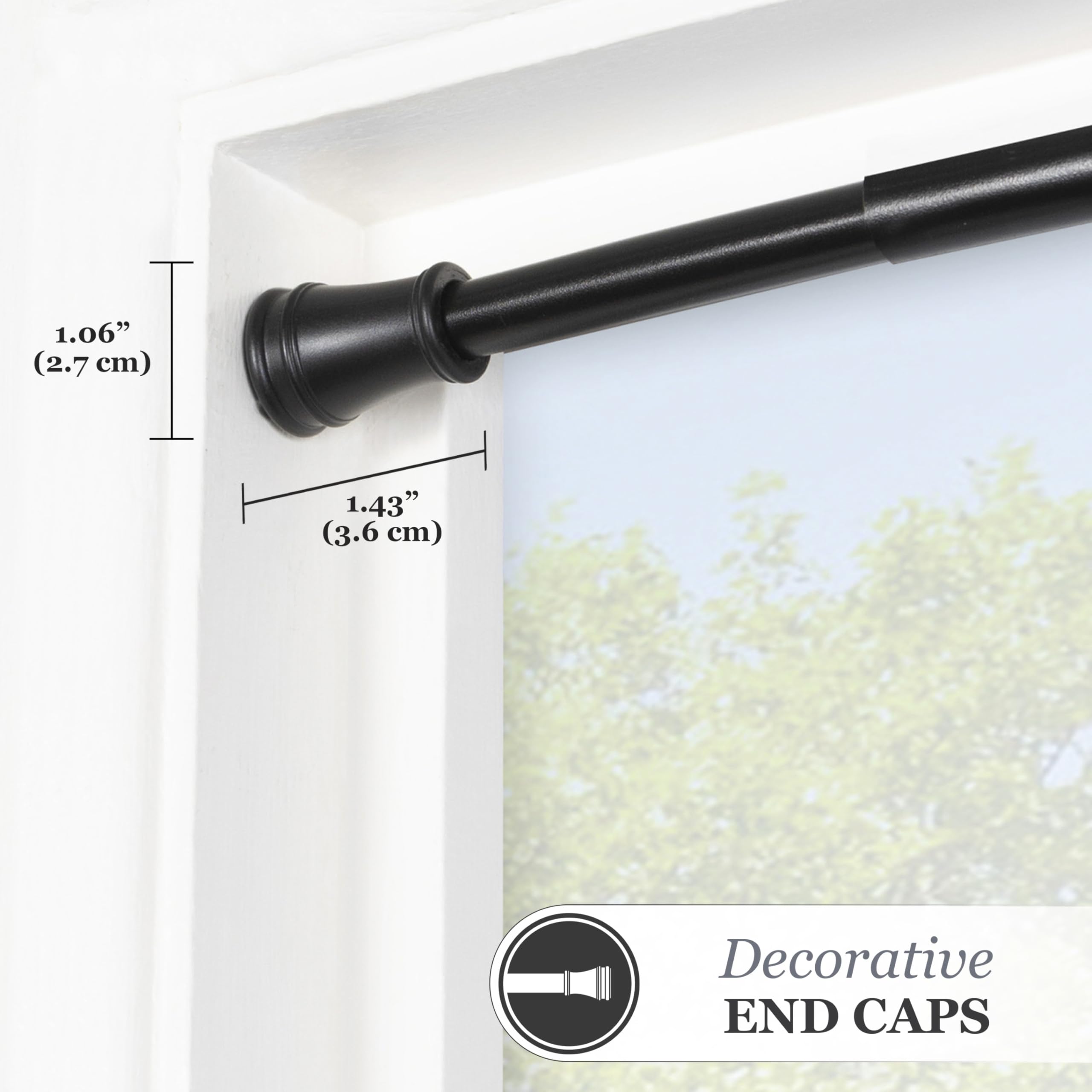 Kenney KN634 Rogers Twist & Fit No Tools Easy to Install Tension Curtain Rod, 28-48" Adjustable Length, Black Finish, 5/8" Diameter Steel Tube - Image 5