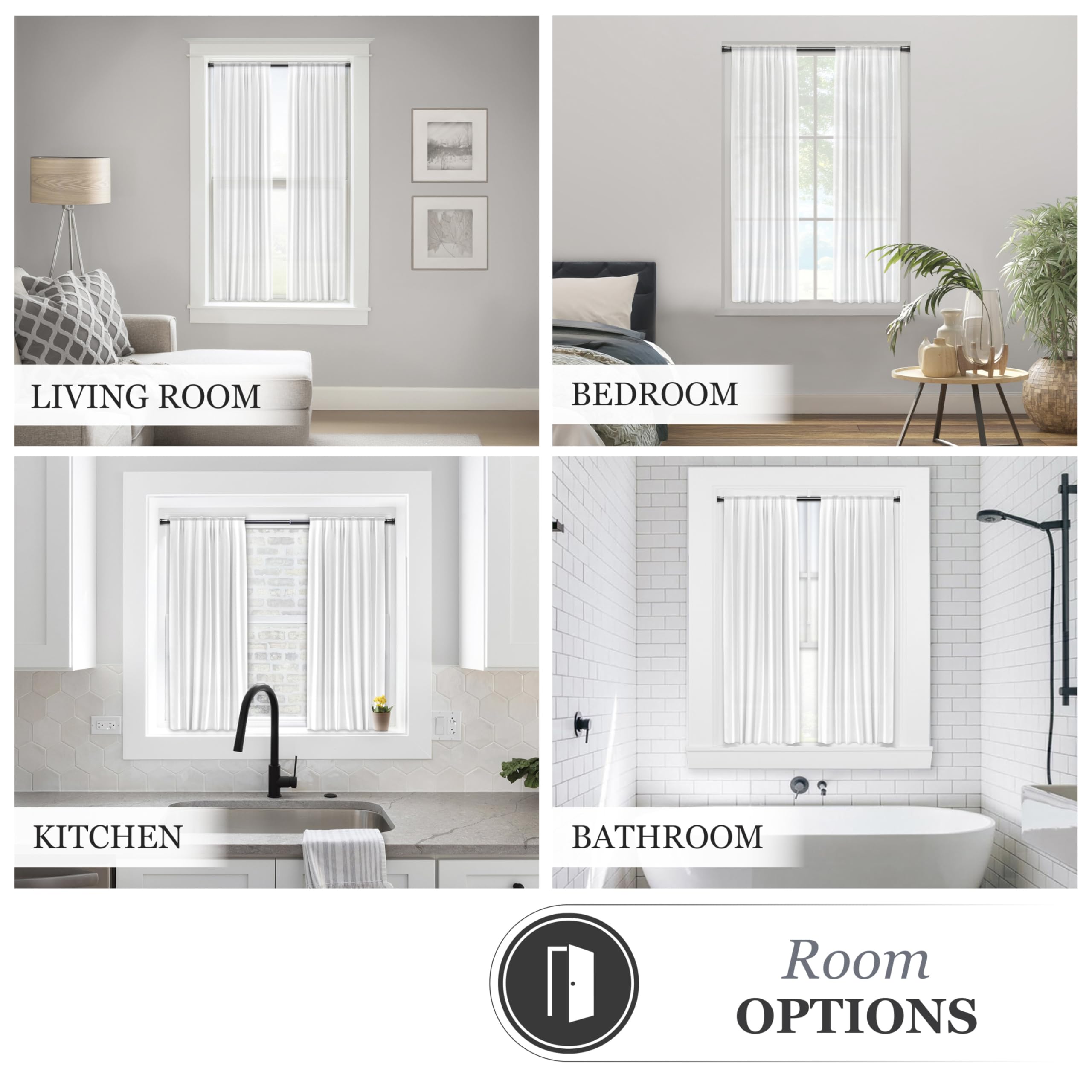 Kenney KN634 Rogers Twist & Fit No Tools Easy to Install Tension Curtain Rod, 28-48" Adjustable Length, Black Finish, 5/8" Diameter Steel Tube - Image 8