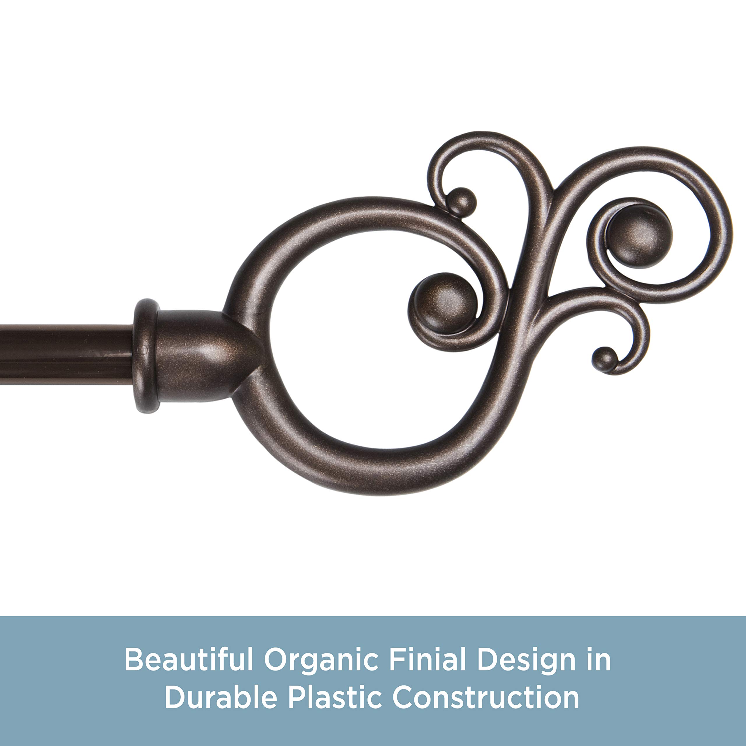 Kenney KN65260 Valencia Large Plastic Scroll End Standard Decorative Window Curtain Rod, 28-48" Adjustable Length, Chocolate Finish, 5/8" Diameter Steel Tube - Image 3