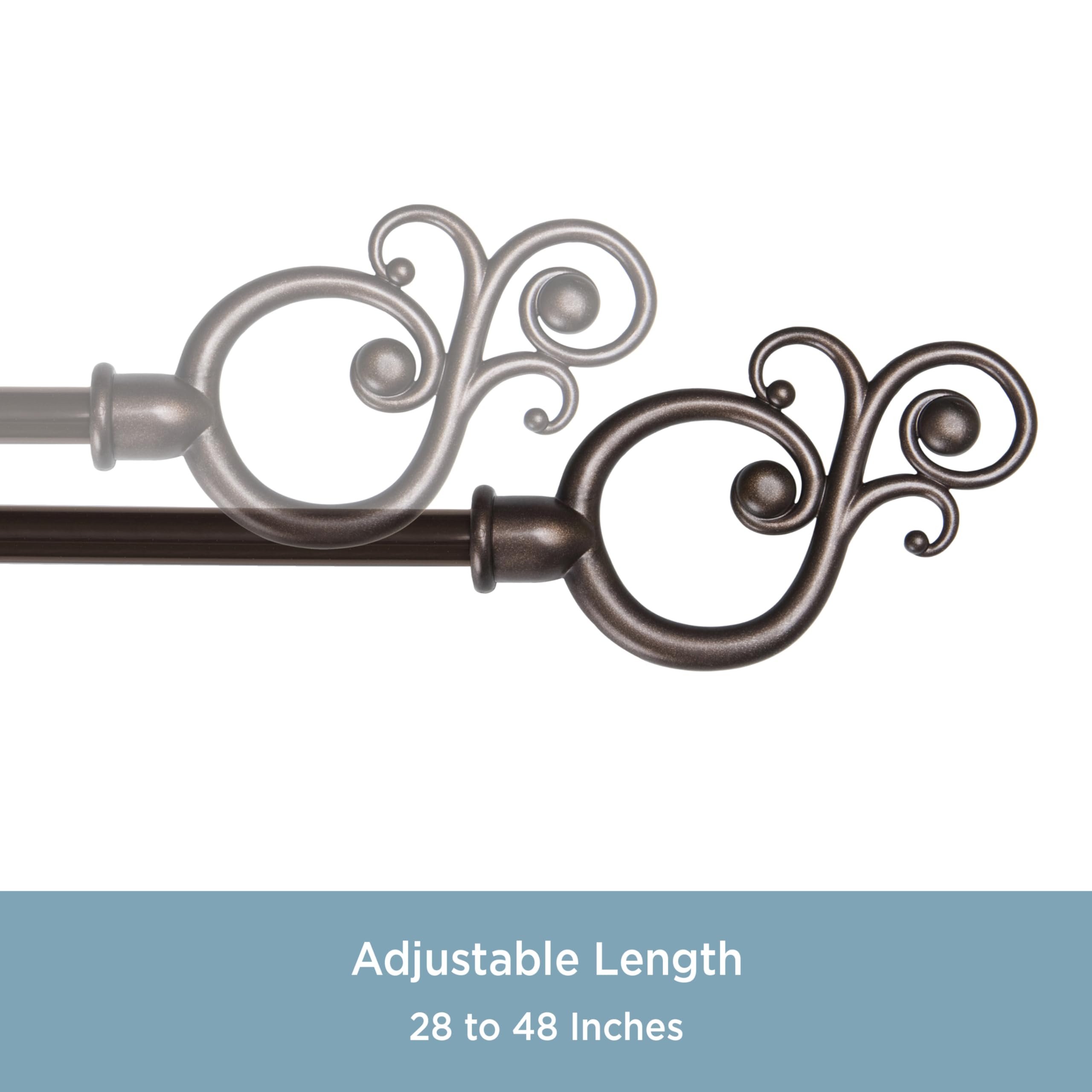 Kenney KN65260 Valencia Large Plastic Scroll End Standard Decorative Window Curtain Rod, 28-48" Adjustable Length, Chocolate Finish, 5/8" Diameter Steel Tube - Image 4
