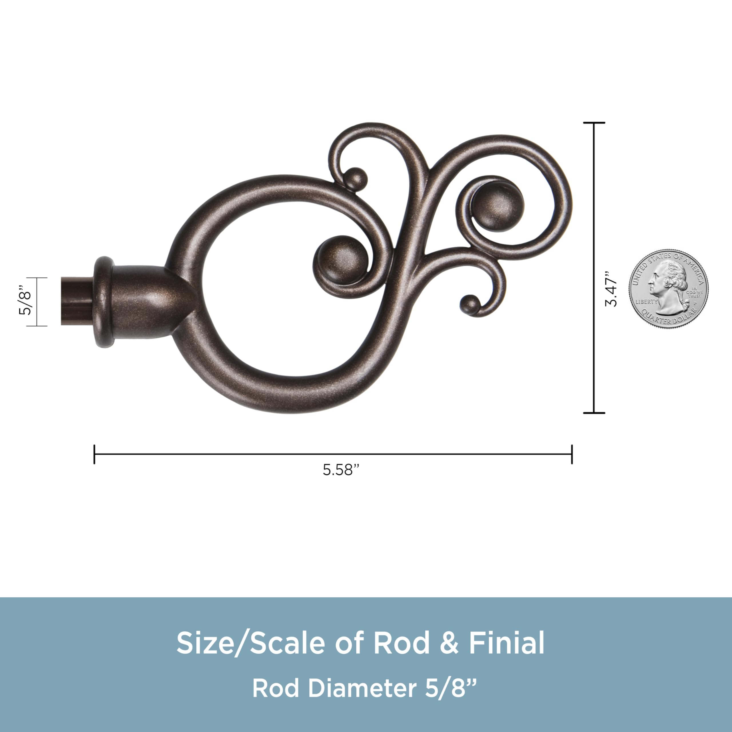 Kenney KN65260 Valencia Large Plastic Scroll End Standard Decorative Window Curtain Rod, 28-48" Adjustable Length, Chocolate Finish, 5/8" Diameter Steel Tube - Image 5