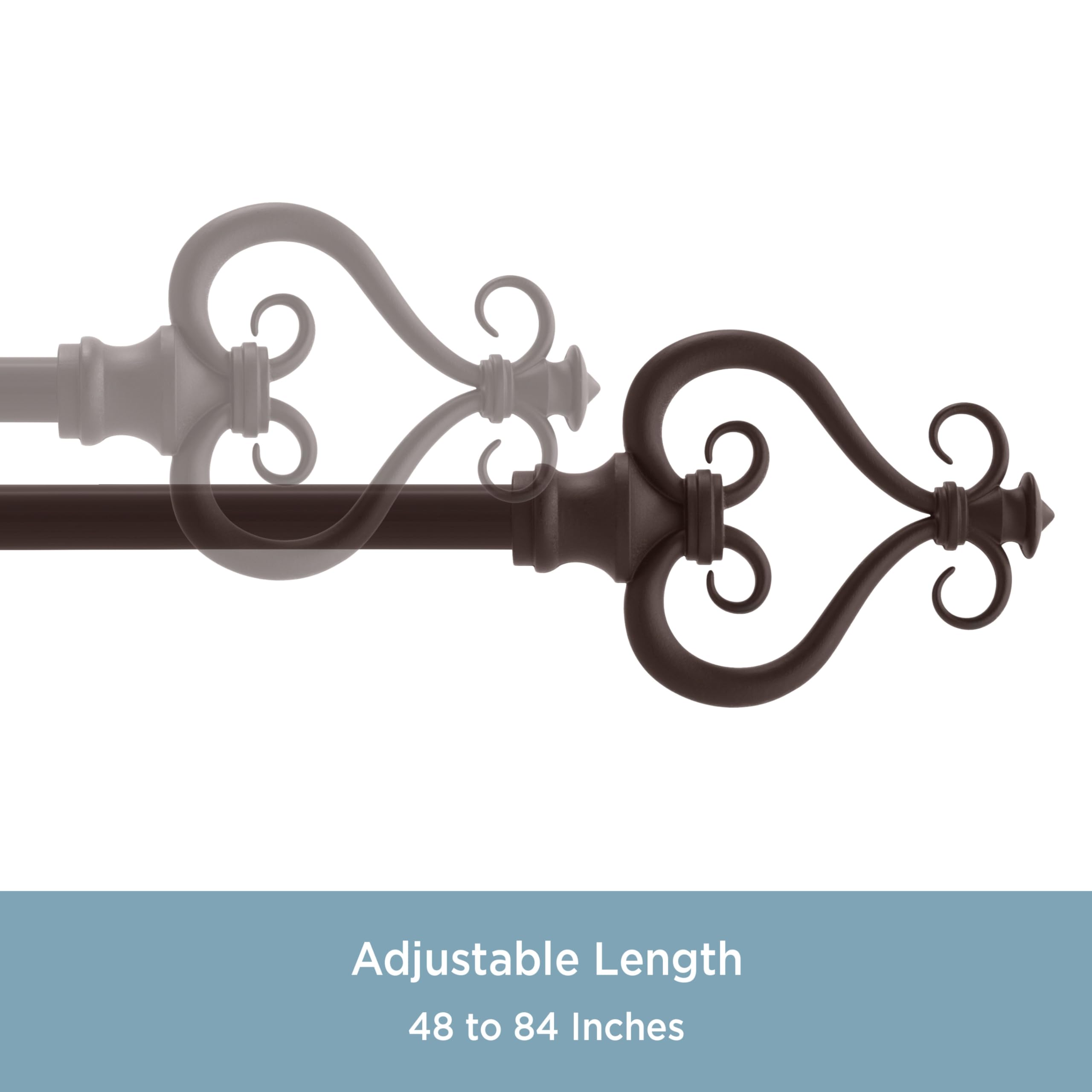 Kenney KN65407 Serena Large Plastic Heart Scroll End Standard Decorative Window Curtain Rod, 48-84" Adjustable Length, Chocolate Finish, 5/8" Diameter Steel Tube - Image 3