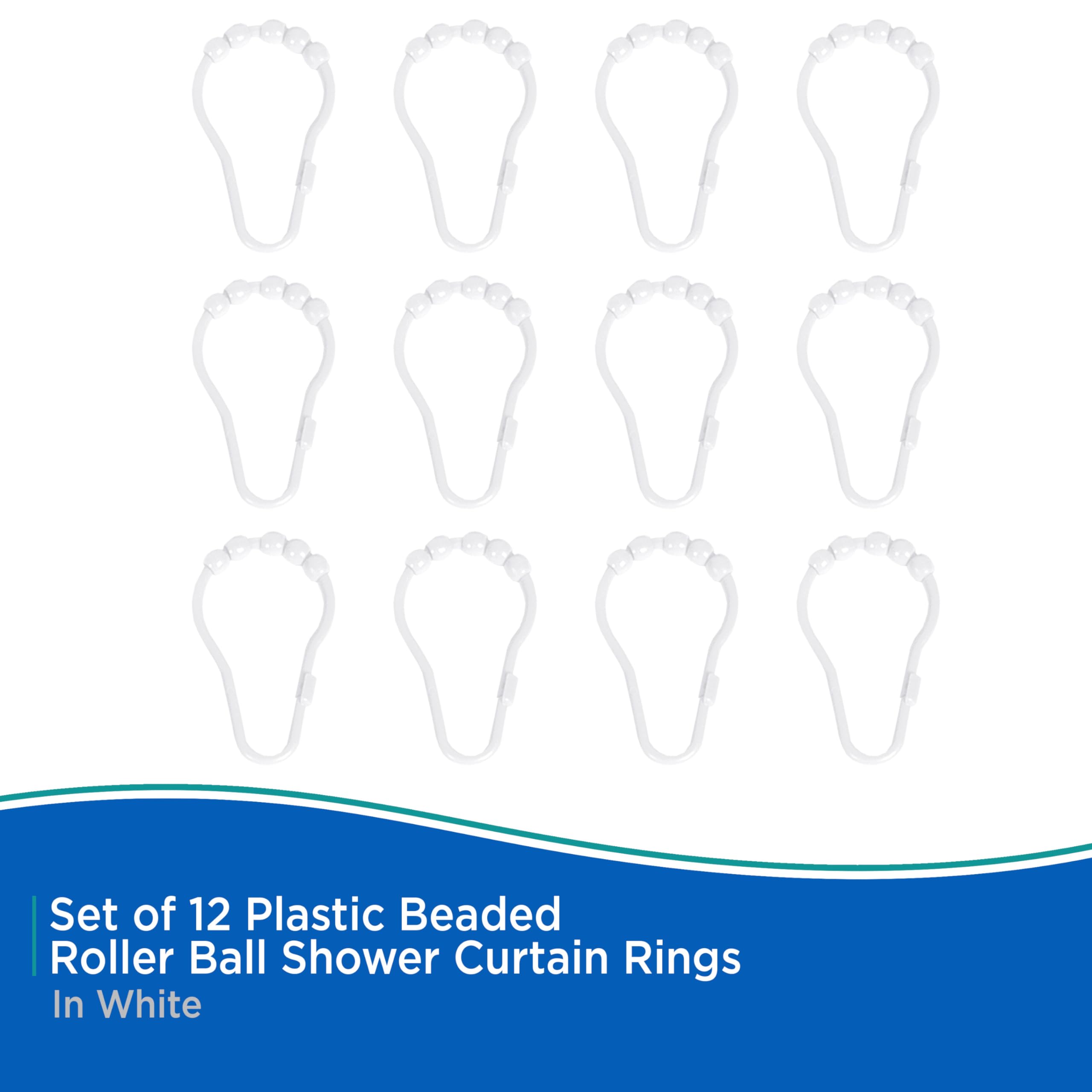 Kenney KN67140 Rust-Proof Gliding Plastic Beaded Shower Curtain Rings for Shower Curtain and Standard Shower Curtain Rod, Bathroom Use, Easy to Install, Set of 12, White - Image 5