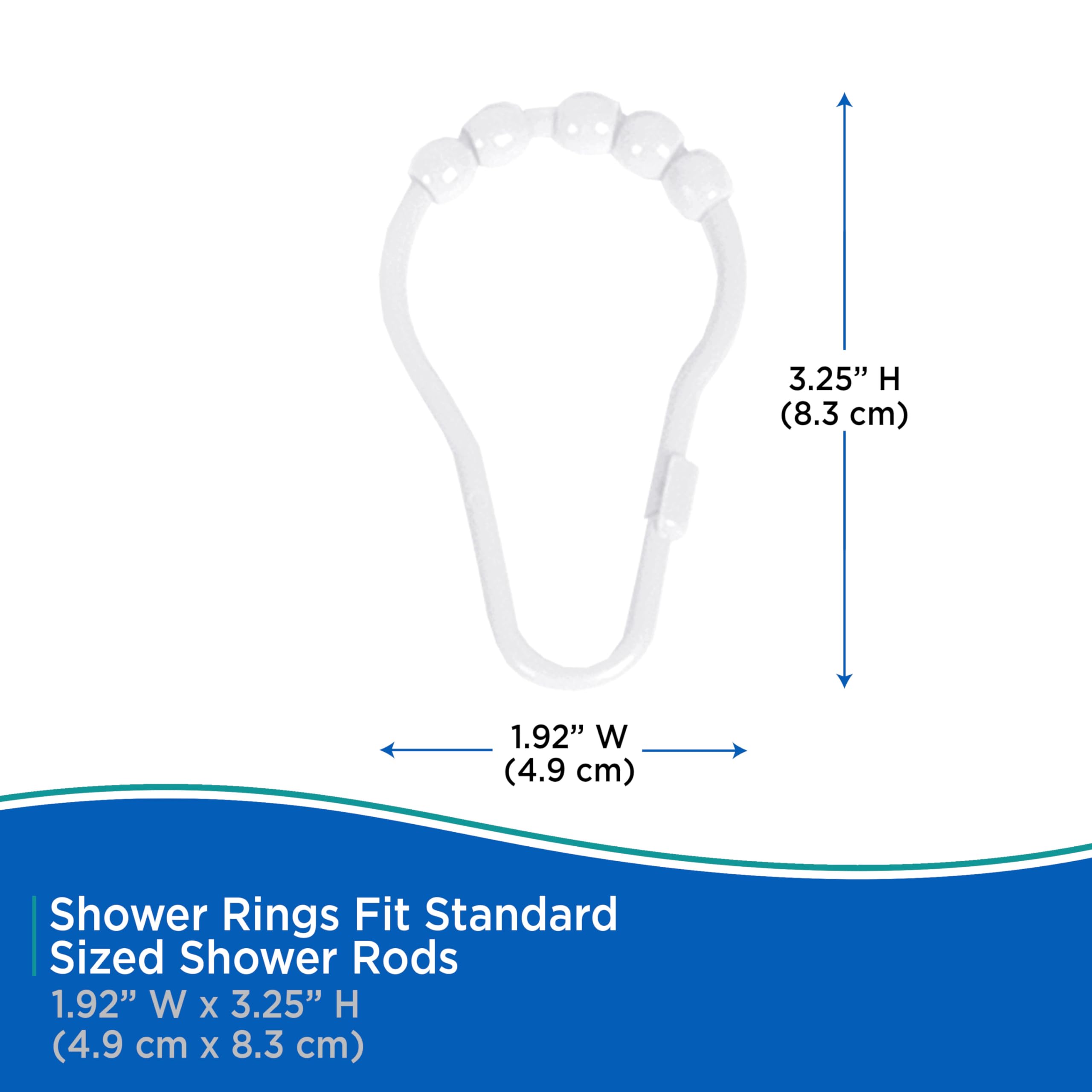 Kenney KN67140 Rust-Proof Gliding Plastic Beaded Shower Curtain Rings for Shower Curtain and Standard Shower Curtain Rod, Bathroom Use, Easy to Install, Set of 12, White - Image 6