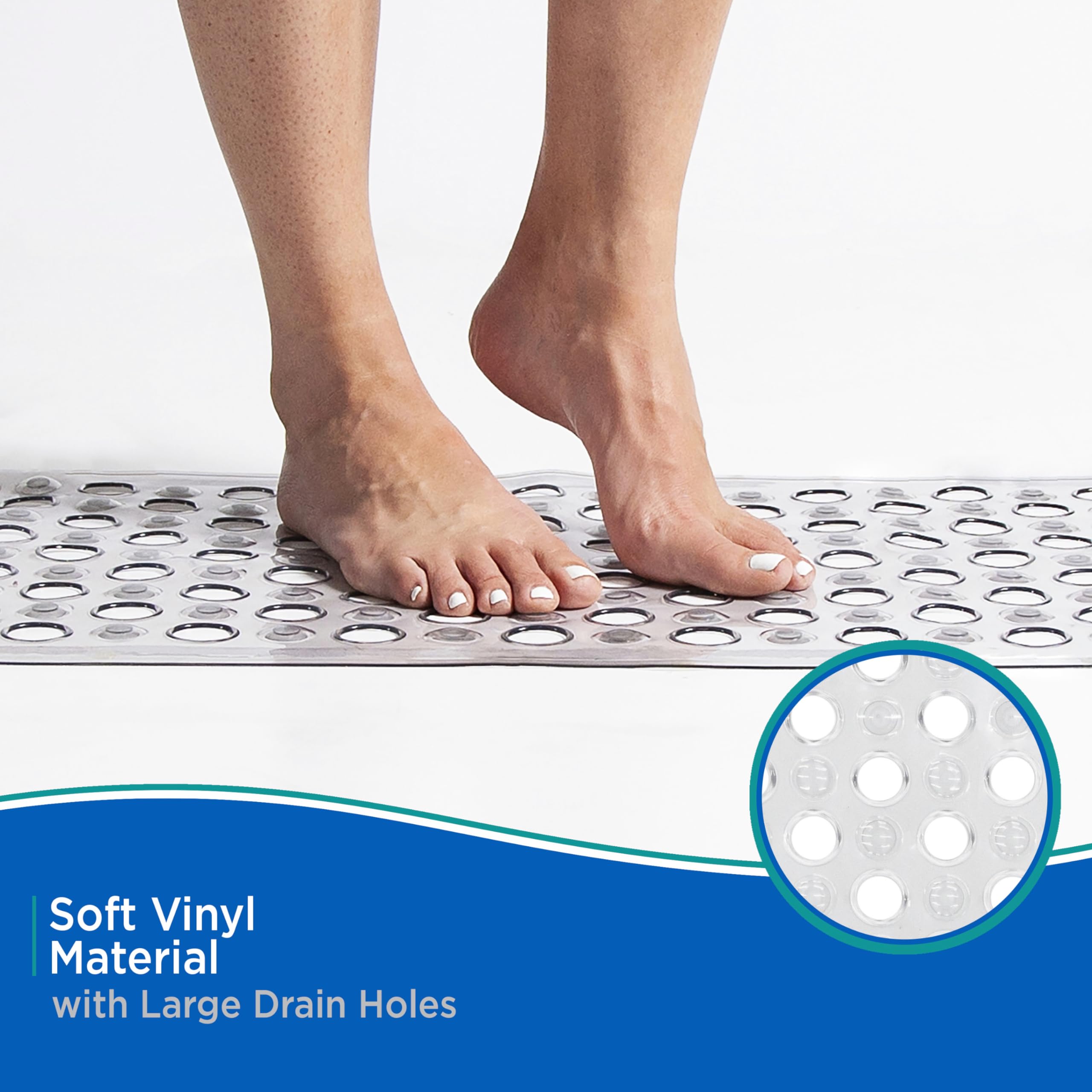 Kenney KN67245 Vinyl Bubble Bath Mat, Shower Mat, Tub Mat with Suction Cups and Large Drain Holes for Use Inside the Bathroom Shower, 27" L x 14.5" W, Gray - Image 4