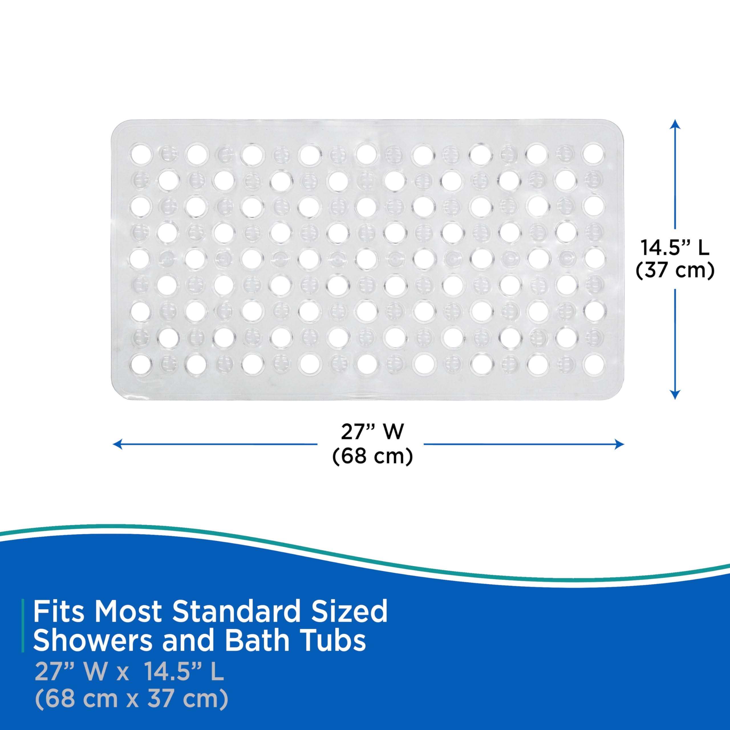 Kenney KN67245 Vinyl Bubble Bath Mat, Shower Mat, Tub Mat with Suction Cups and Large Drain Holes for Use Inside the Bathroom Shower, 27" L x 14.5" W, Gray - Image 6
