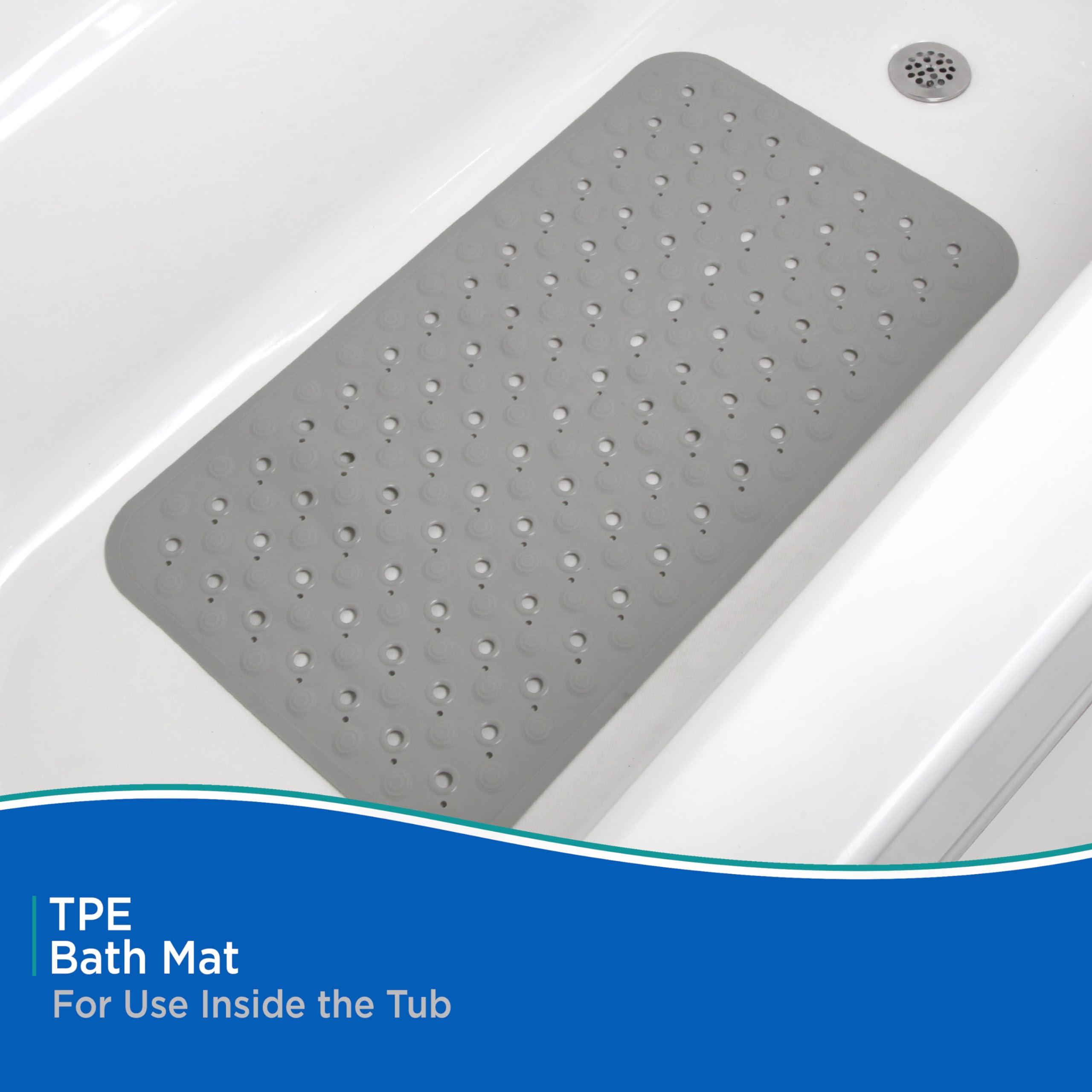 Kenney KN67262 TPE Bubble Bath Mat, Shower Mat, Tub Mat with Suction Cups and Large Drain Holes for Use Inside the Bathroom Shower, 27.75" L x 15.5" W, Gray - Image 3