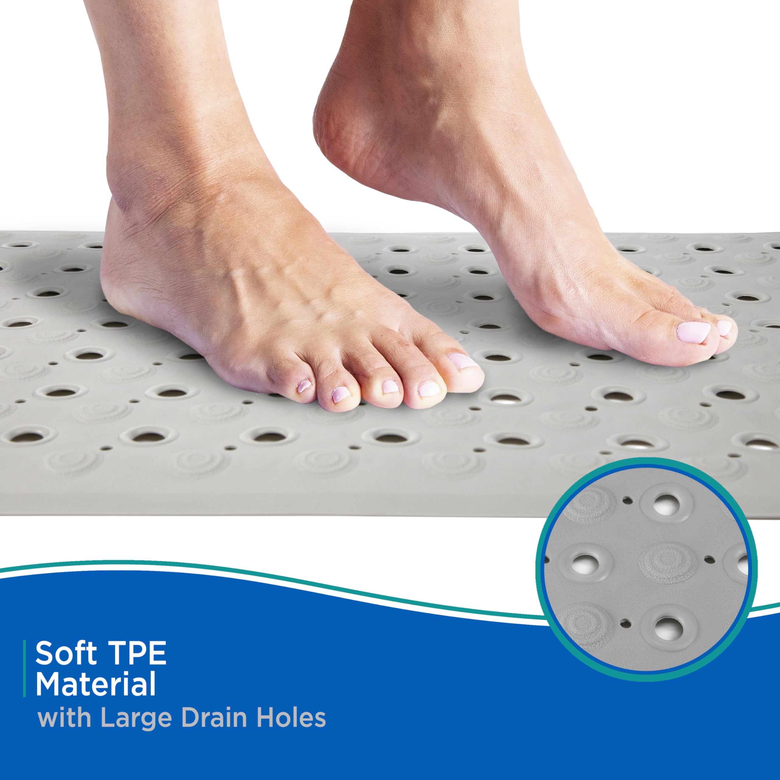 Kenney KN67262 TPE Bubble Bath Mat, Shower Mat, Tub Mat with Suction Cups and Large Drain Holes for Use Inside the Bathroom Shower, 27.75" L x 15.5" W, Gray - Image 4