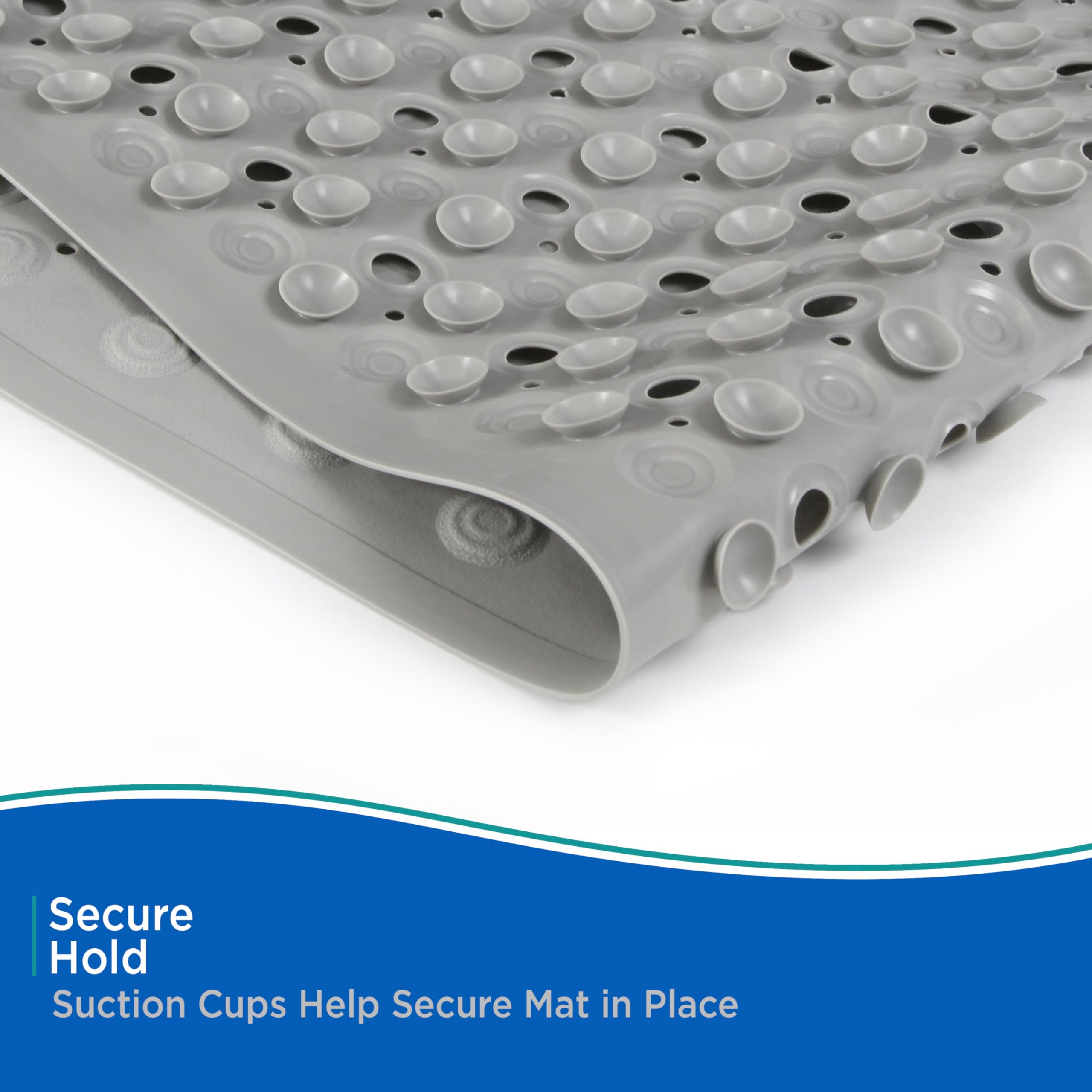 Kenney KN67262 TPE Bubble Bath Mat, Shower Mat, Tub Mat with Suction Cups and Large Drain Holes for Use Inside the Bathroom Shower, 27.75" L x 15.5" W, Gray - Image 5