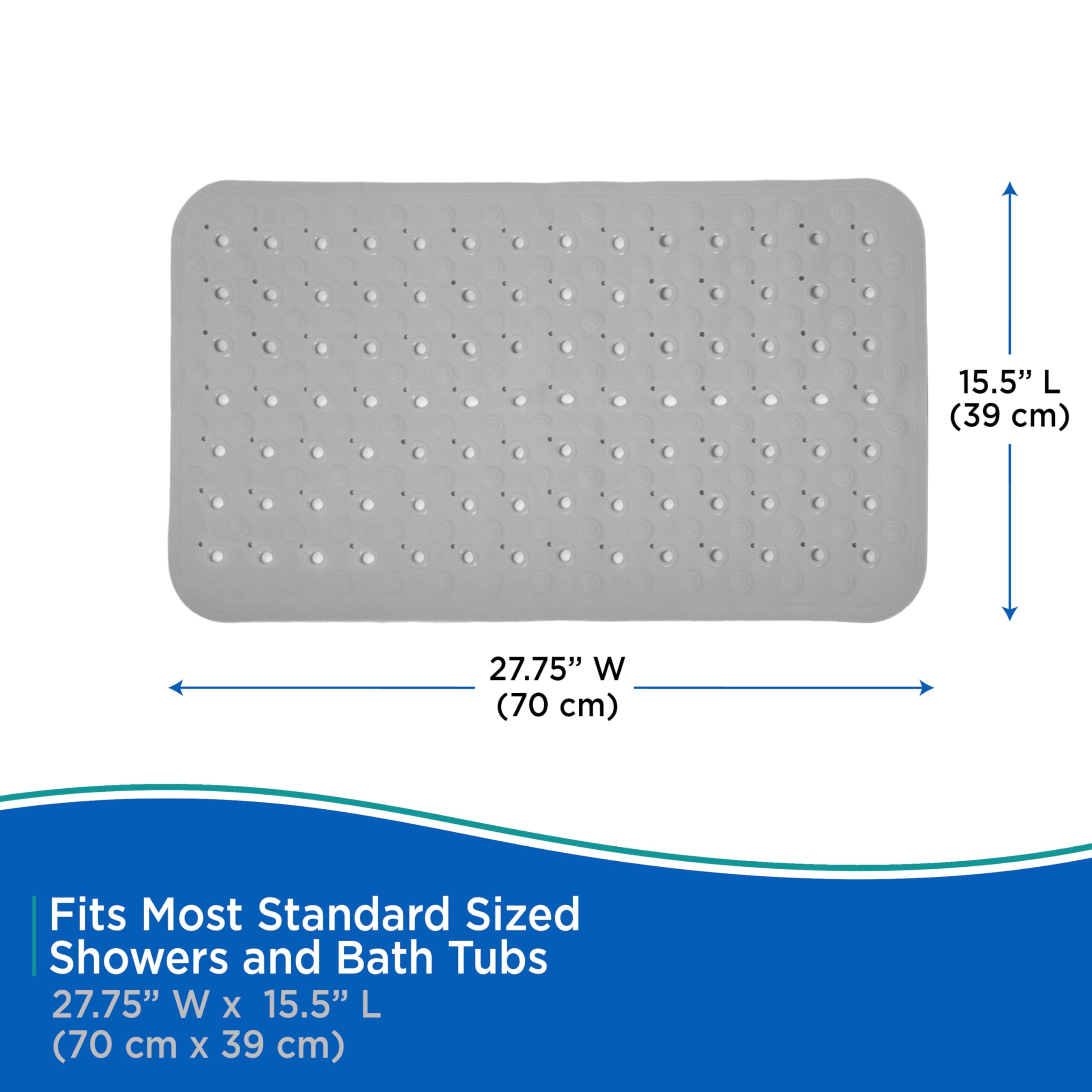 Kenney KN67262 TPE Bubble Bath Mat, Shower Mat, Tub Mat with Suction Cups and Large Drain Holes for Use Inside the Bathroom Shower, 27.75" L x 15.5" W, Gray - Image 6