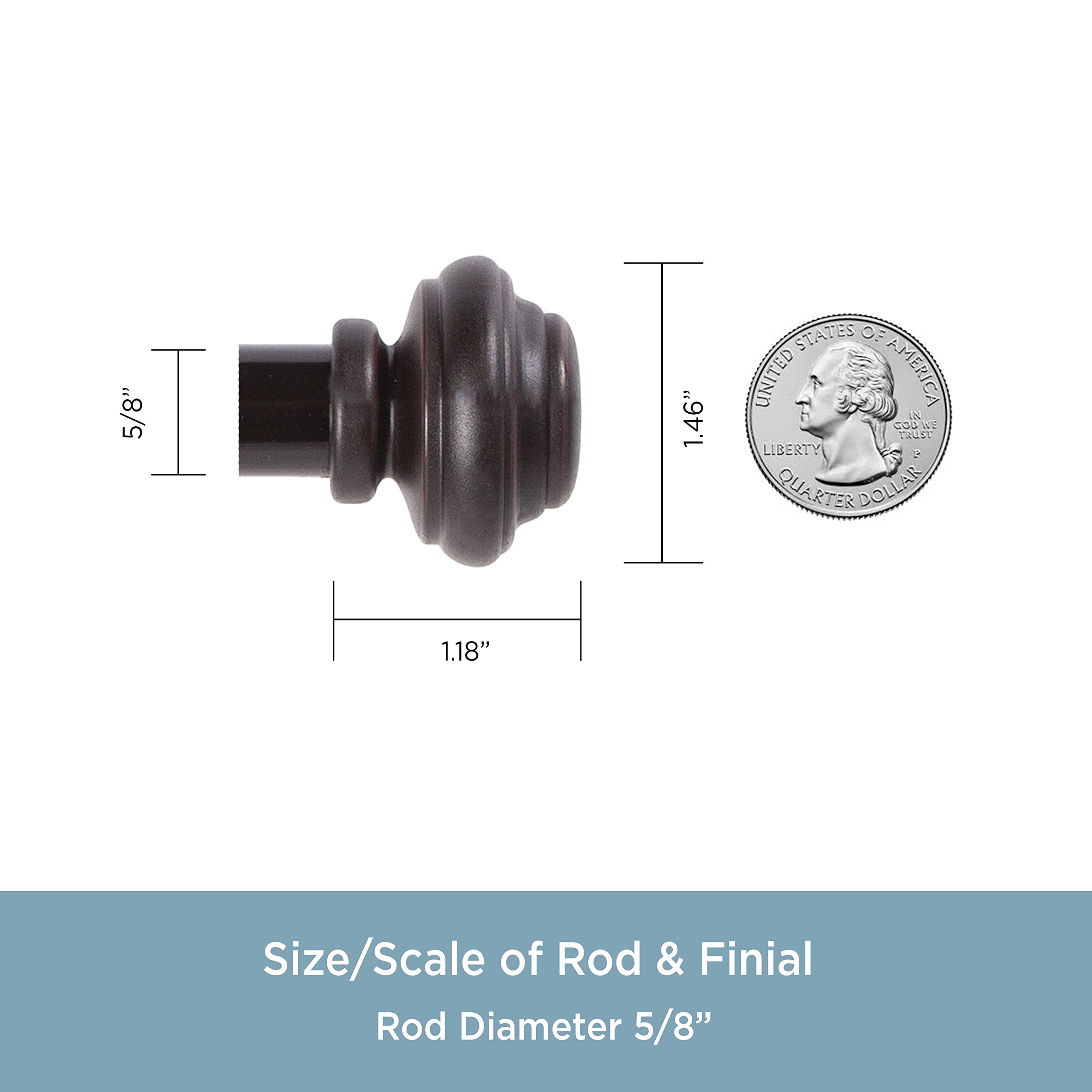 Kenney KN71867 Lennon Knob End Standard Decorative Window Curtain Rod, 28-48" Adjustable Length, Weathered Brown Finish, 5/8" Diameter Steel Tube - Image 3