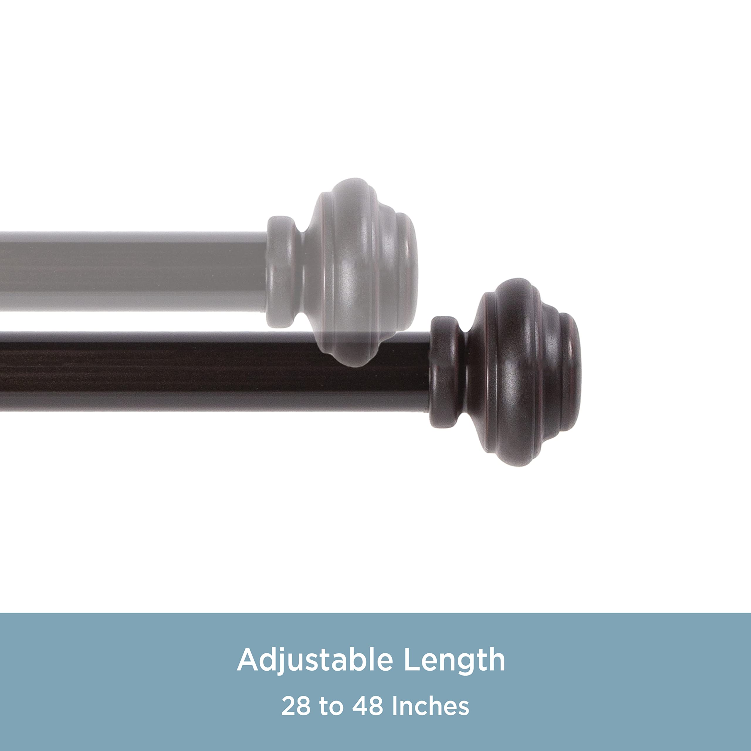 Kenney KN71867 Lennon Knob End Standard Decorative Window Curtain Rod, 28-48" Adjustable Length, Weathered Brown Finish, 5/8" Diameter Steel Tube - Image 4