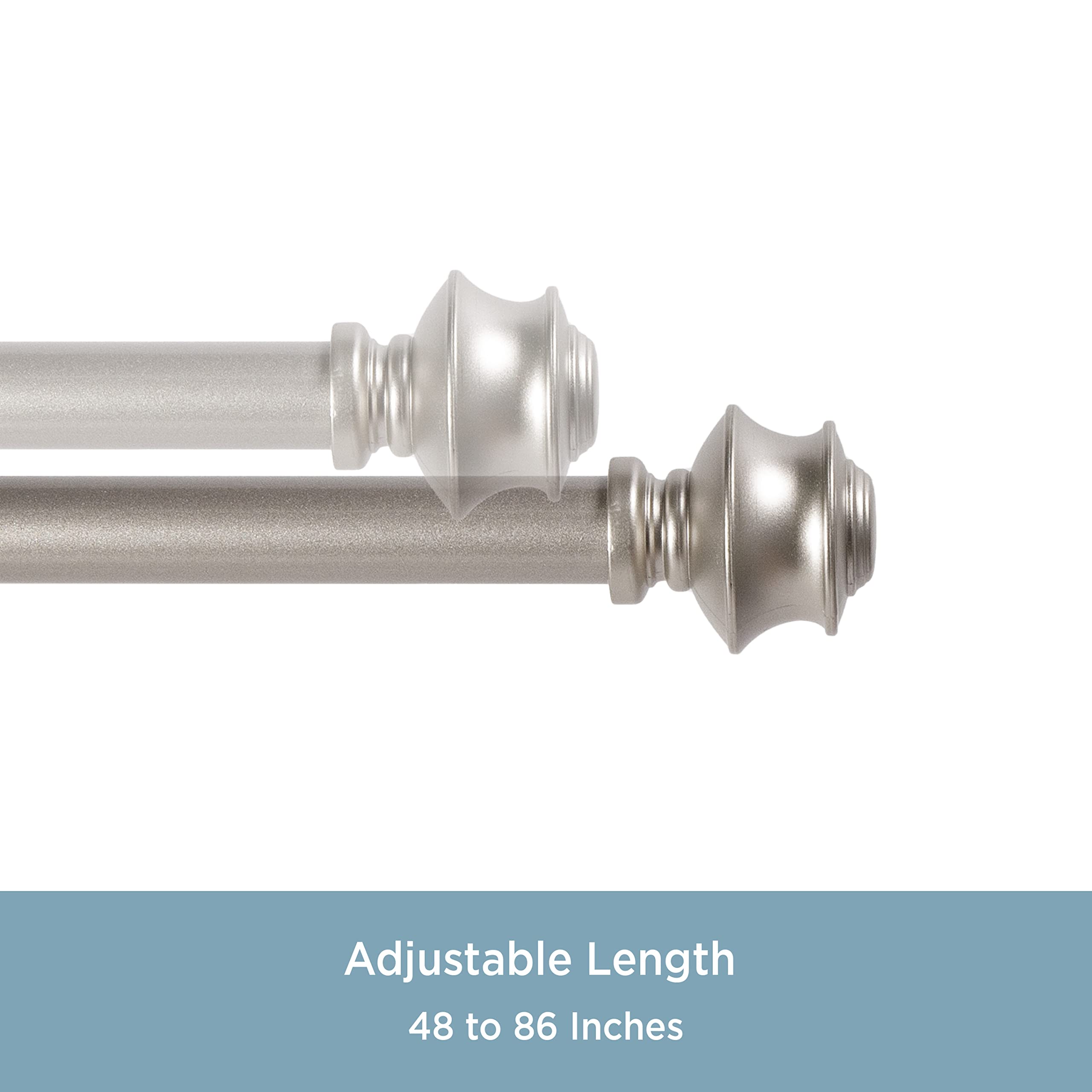 Kenney KN71870 Phoenix Knob End Standard Decorative Window Curtain Rod, 48-86" Adjustable Length, Brushed Nickel Finish, 5/8" Diameter Steel Tube - Image 4