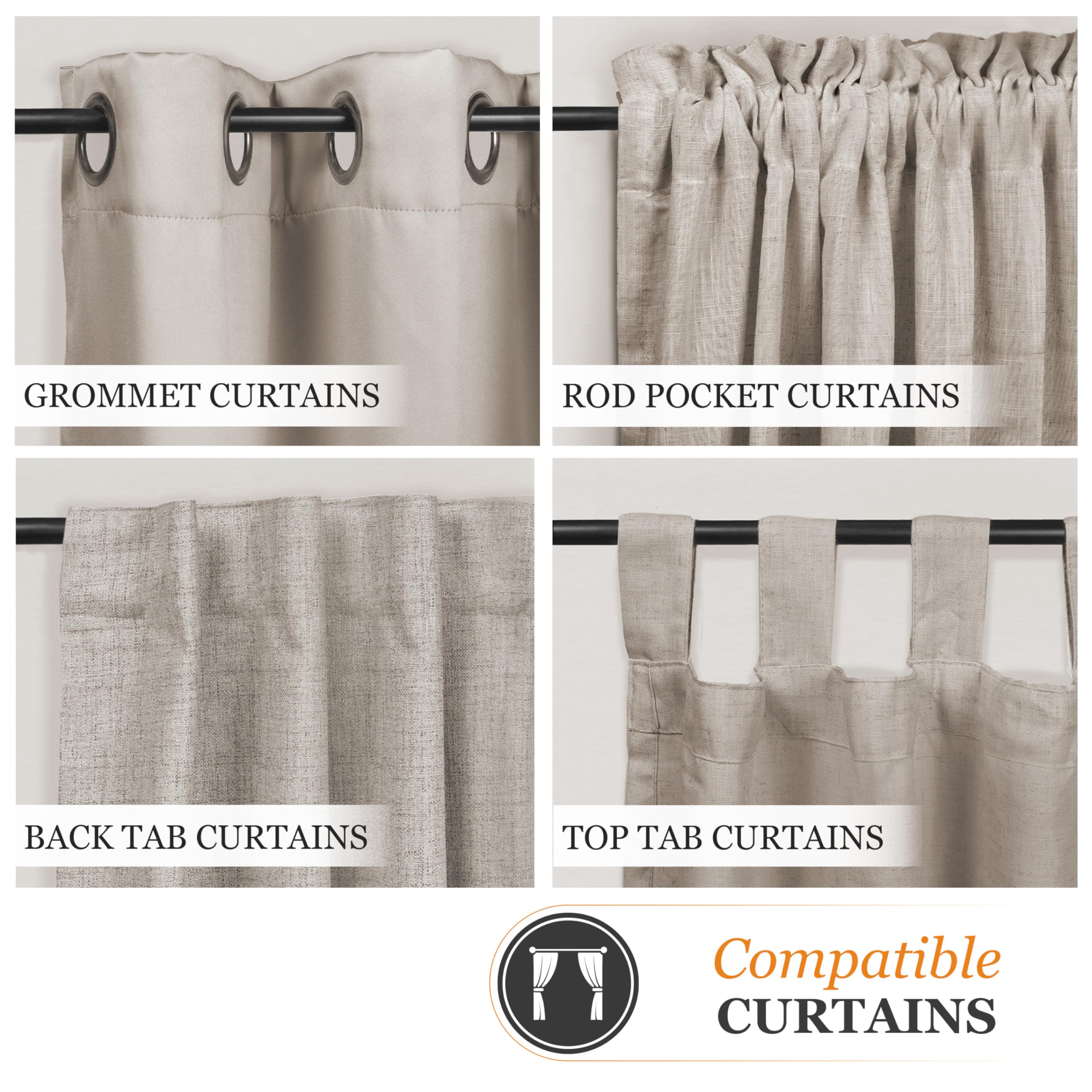 Kenney – Bailey Fast Fit Decorative Window Curtain Rod, Fluted Ends, No-Tools Installation, 5/8" Diameter, Adjustable 36–66", Oil Rubbed Bronze - Image 6