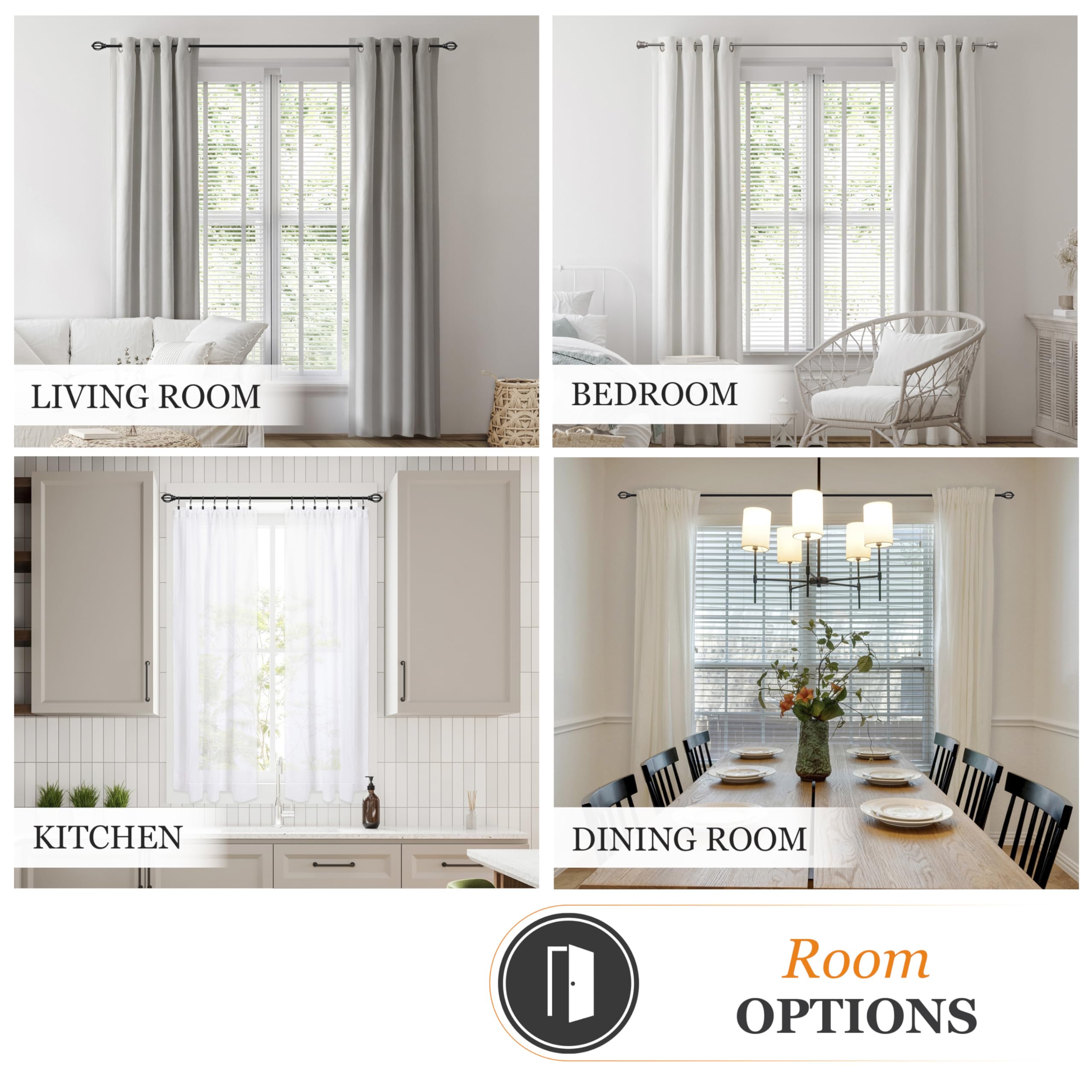 Kenney KN75241 Fast Fit Easy Install Lilly Cage Oblong Openwork End Decorative Window Curtain Rod, 66-120" Adjustable Length, Black Finish, 5/8" Diameter Steel Tube - Image 7