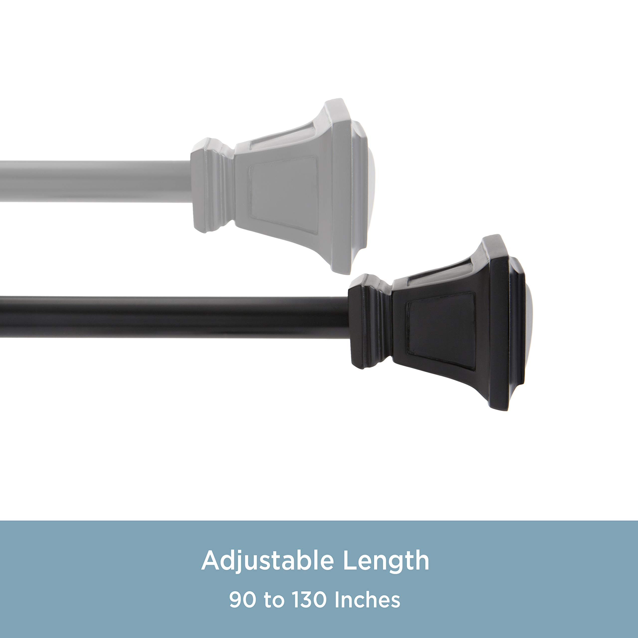 Kenney KN75797 Seville Square End Standard Decorative Window Curtain Rod, 90-130" Adjustable Length, Matte Black Finish, 5/8" Diameter Steel Tube - Image 3