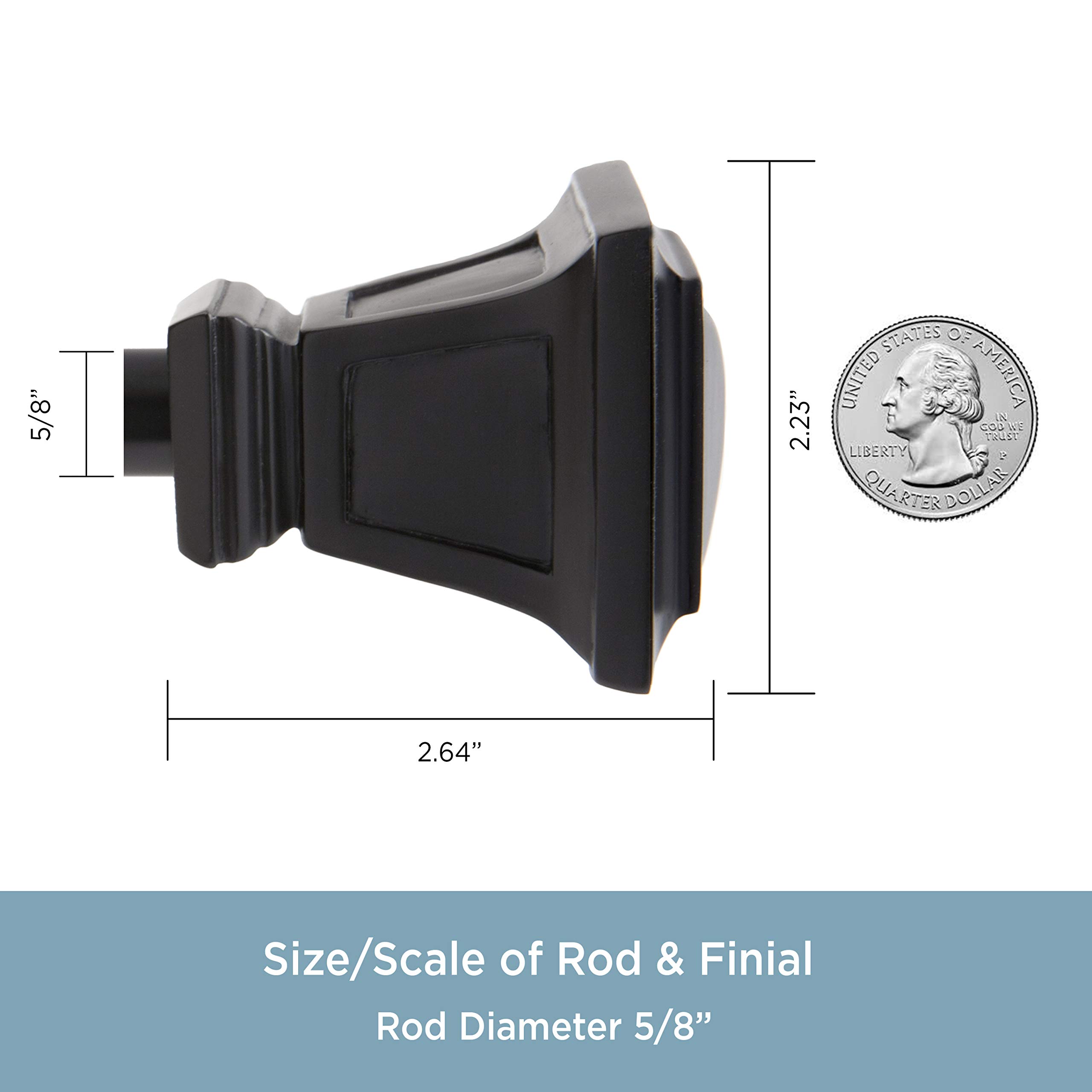 Kenney KN75797 Seville Square End Standard Decorative Window Curtain Rod, 90-130" Adjustable Length, Matte Black Finish, 5/8" Diameter Steel Tube - Image 4