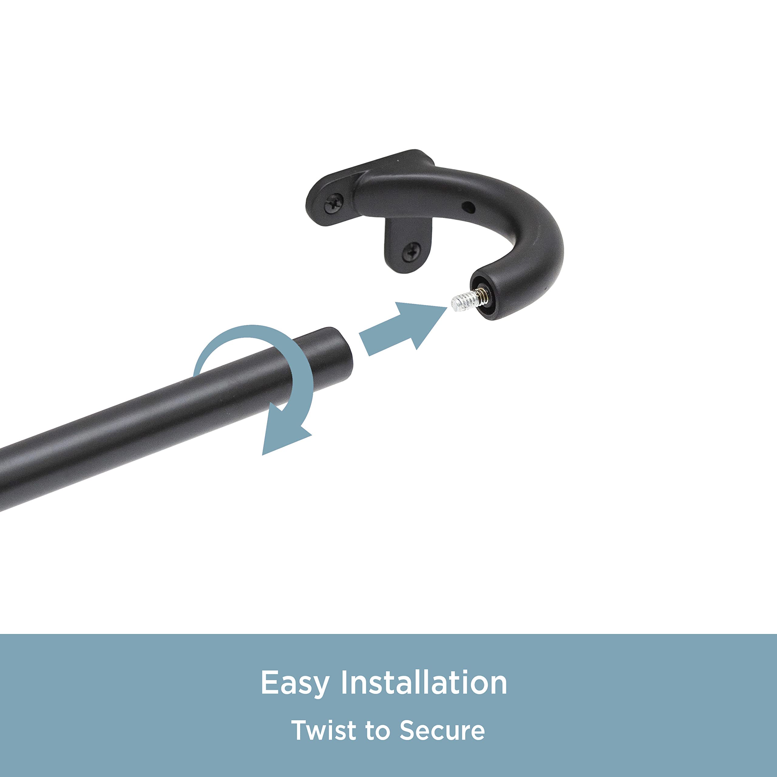 Kenney KN79256 Curved Blackout Room Darkening Wrap Around Curtain Rod, 28-48" Adjustable Length, Black Finish, 3/4" Diameter Steel Tube - Image 4