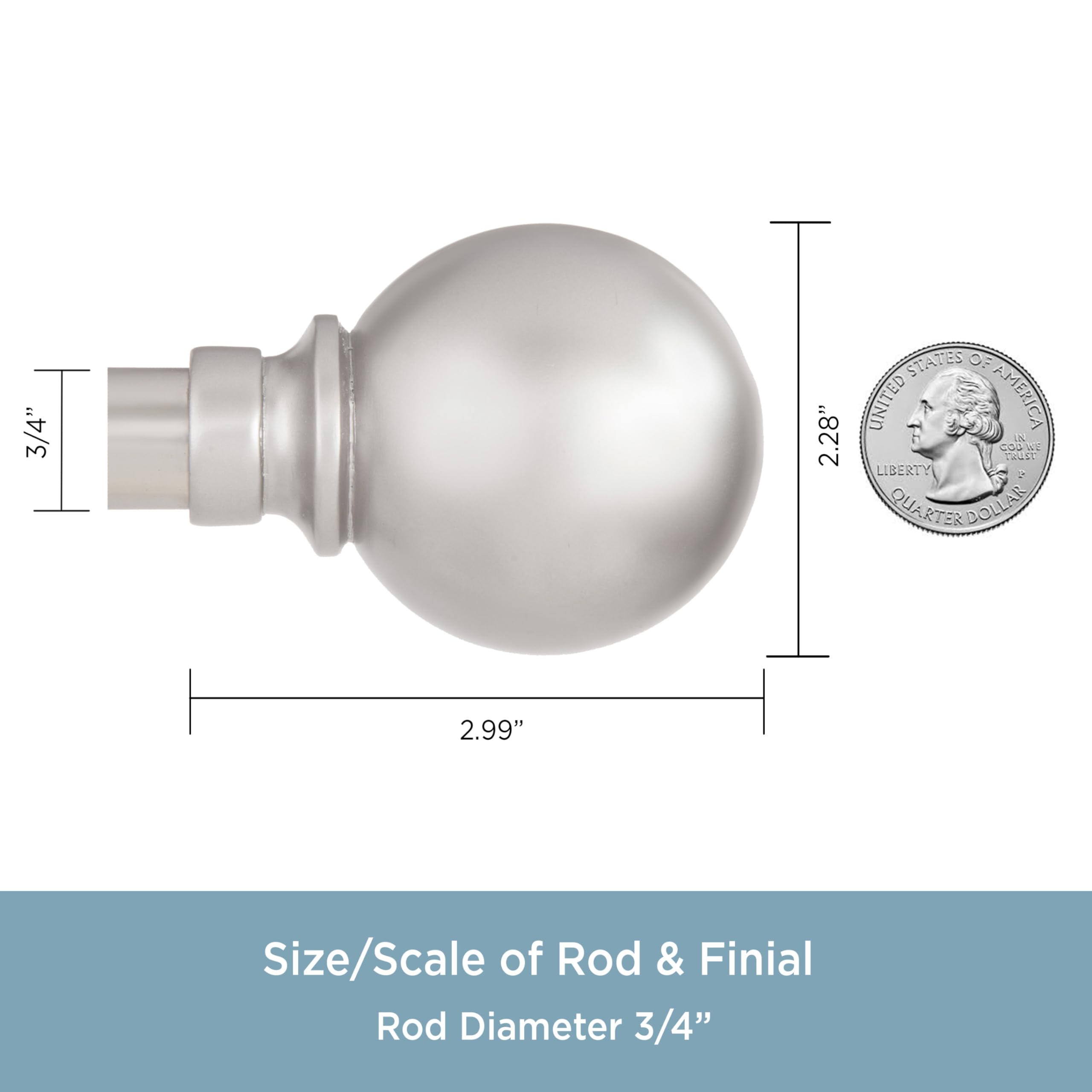 Kenney KN80102 Mercer Ball End Standard Decorative Window Curtain Rod, 36-66" Adjustable Length, Brushed Nickel Finish, 3/4" Diameter Steel Tube - Image 3