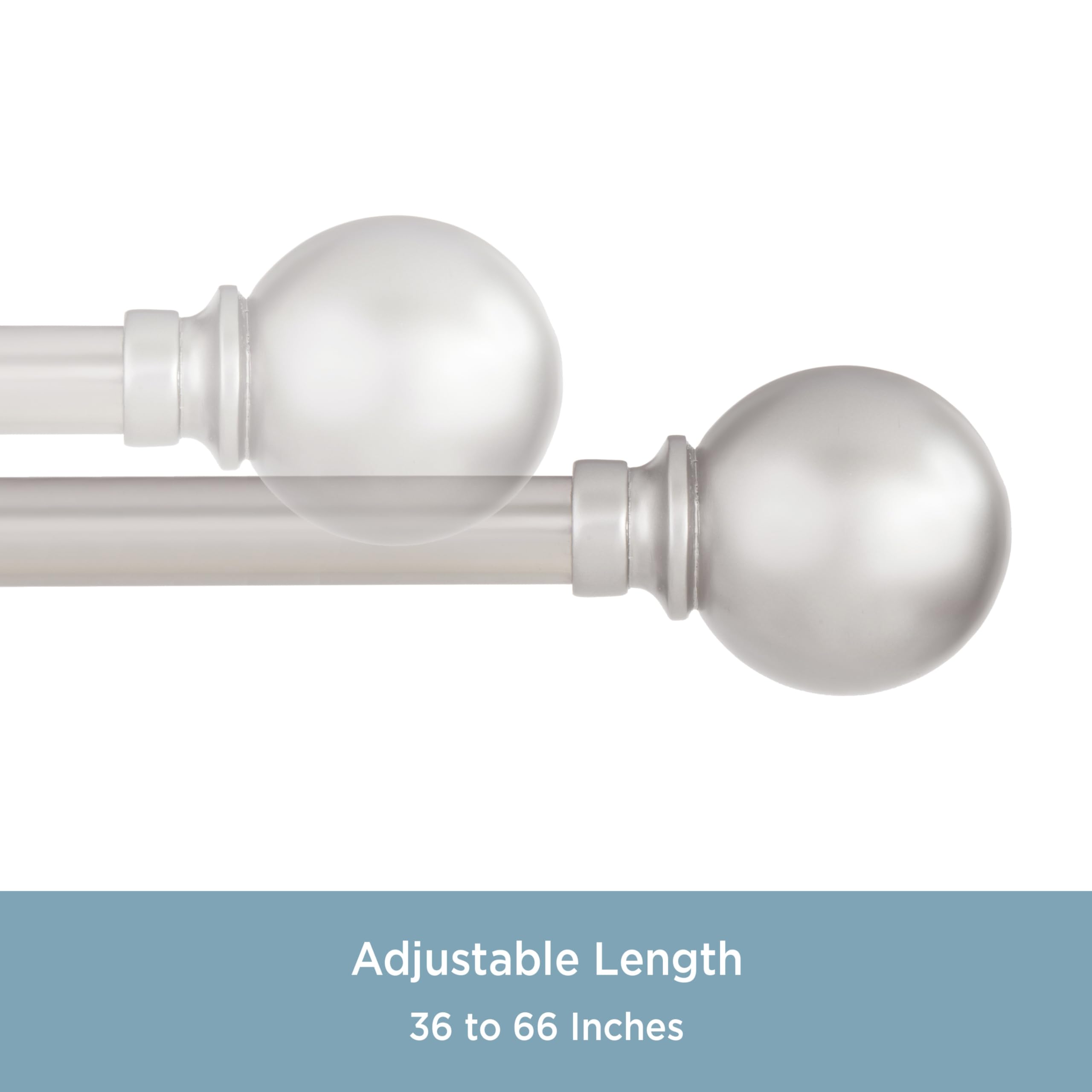 Kenney KN80102 Mercer Ball End Standard Decorative Window Curtain Rod, 36-66" Adjustable Length, Brushed Nickel Finish, 3/4" Diameter Steel Tube - Image 4