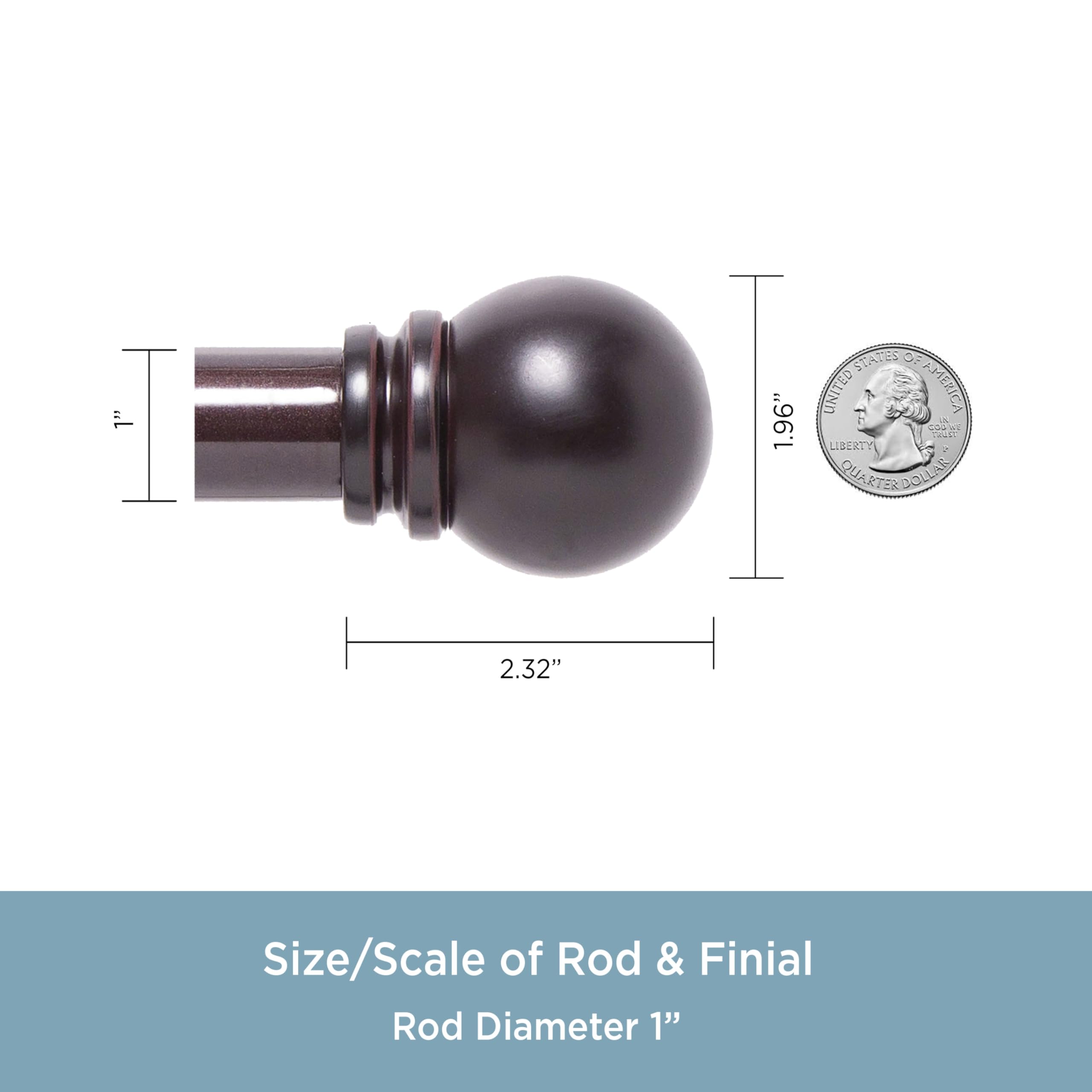 Kenney KN85062 Hamlin Ball End Standard Decorative Window Double Curtain Rod, 66-120" Adjustable Length, Weathered Brown Finish, 1" Diameter Steel Tube - Image 3