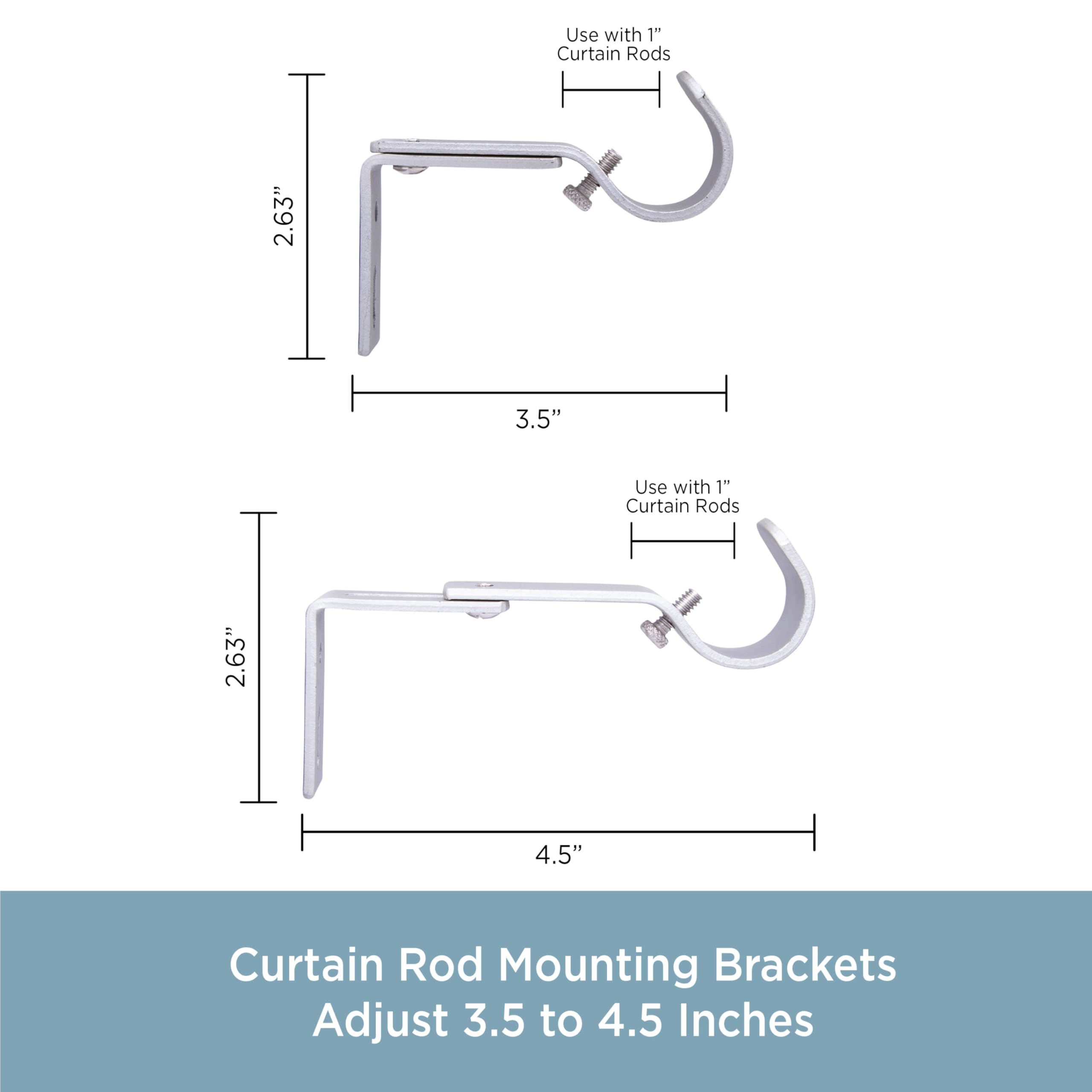 Kenney KN85318 1" Diameter Steel 3.5-4.5" Adjustable Curtain Rod Mounting Brackets, Wall Mount, 2-Pack, Satin Nickel - Image 7