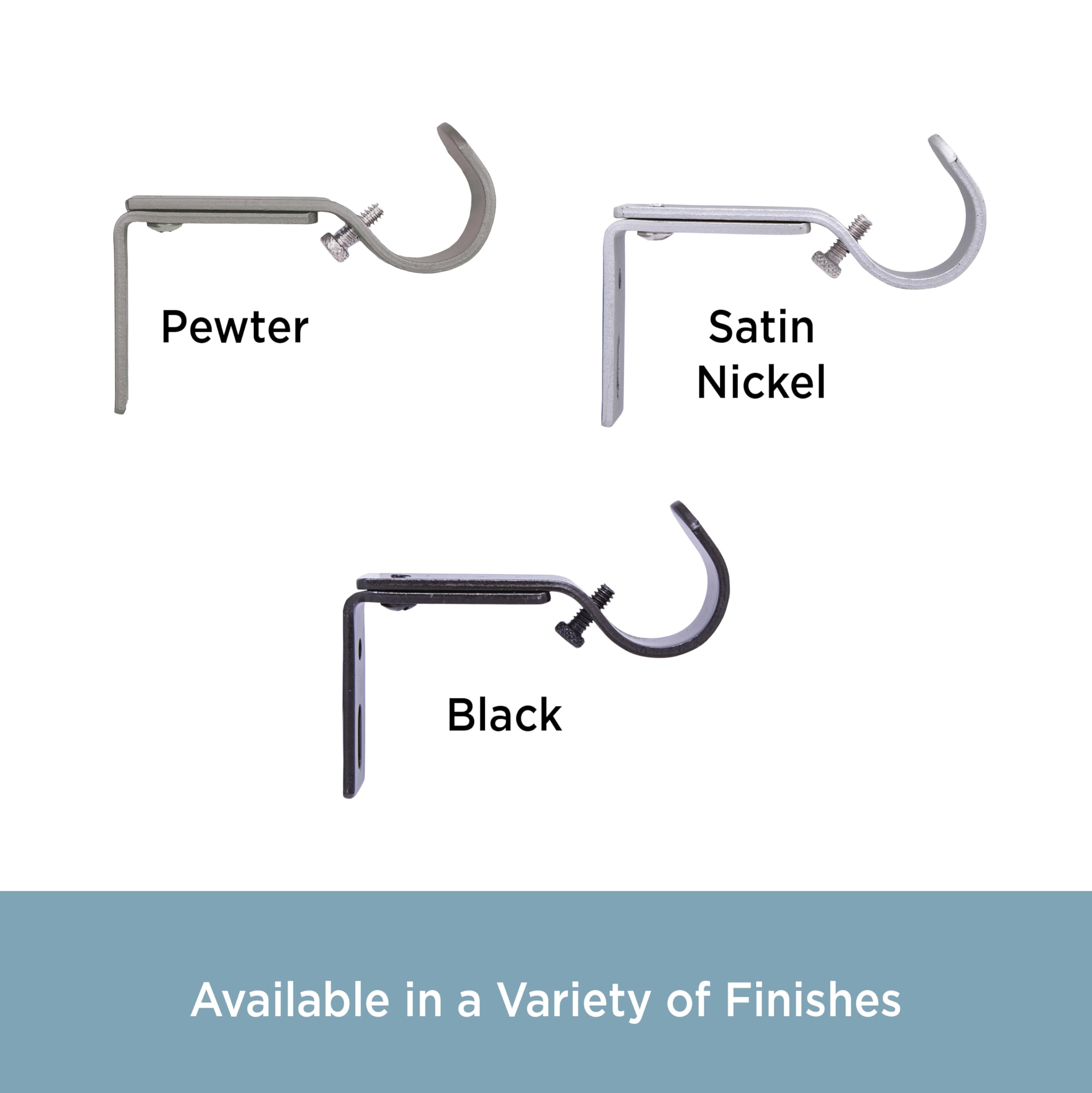 Kenney KN85318 1" Diameter Steel 3.5-4.5" Adjustable Curtain Rod Mounting Brackets, Wall Mount, 2-Pack, Satin Nickel - Image 8