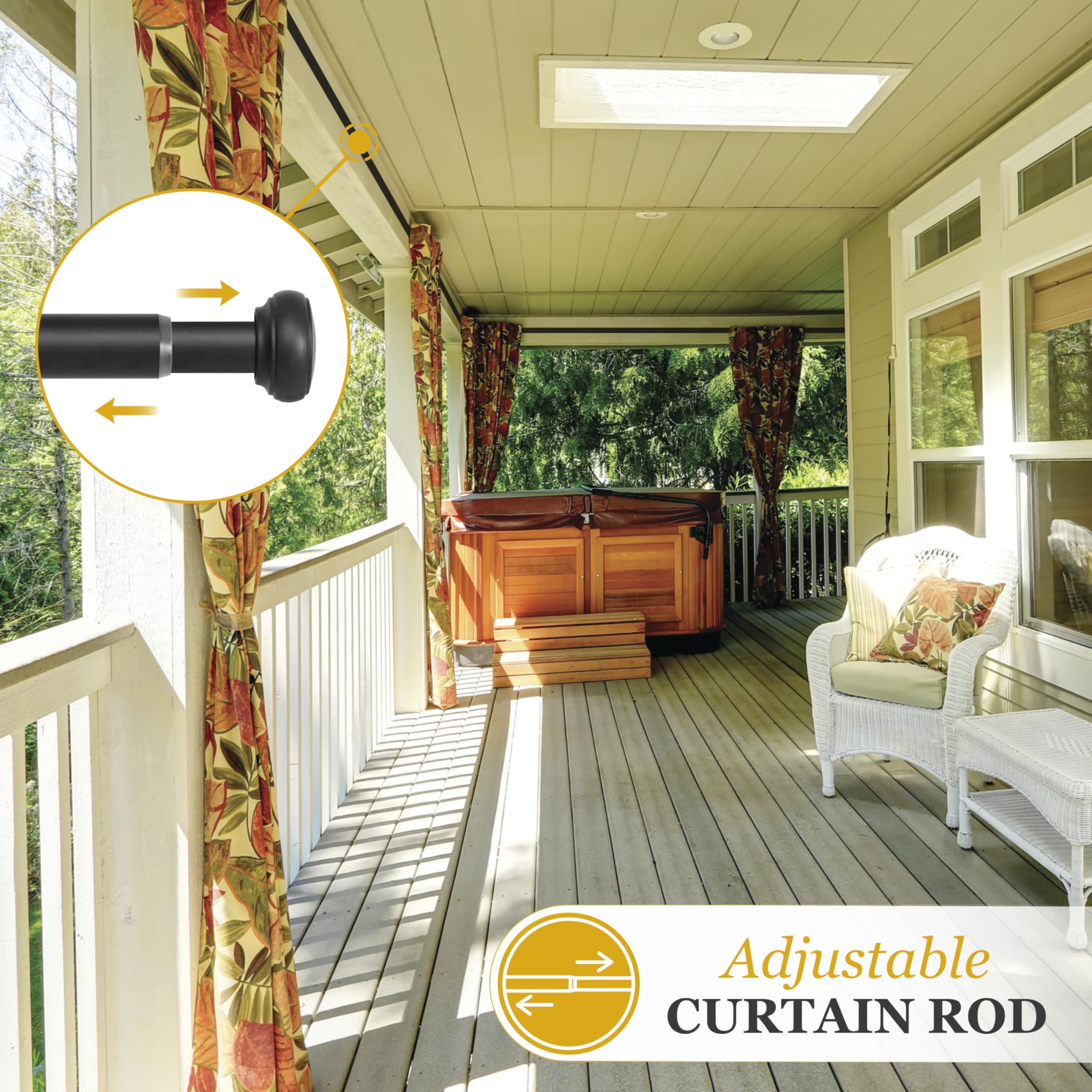 Kenney KN90001 1" Weaver Indoor/Outdoor Rust-Resistant Curtain Rod, 72-144", Black - Image 3