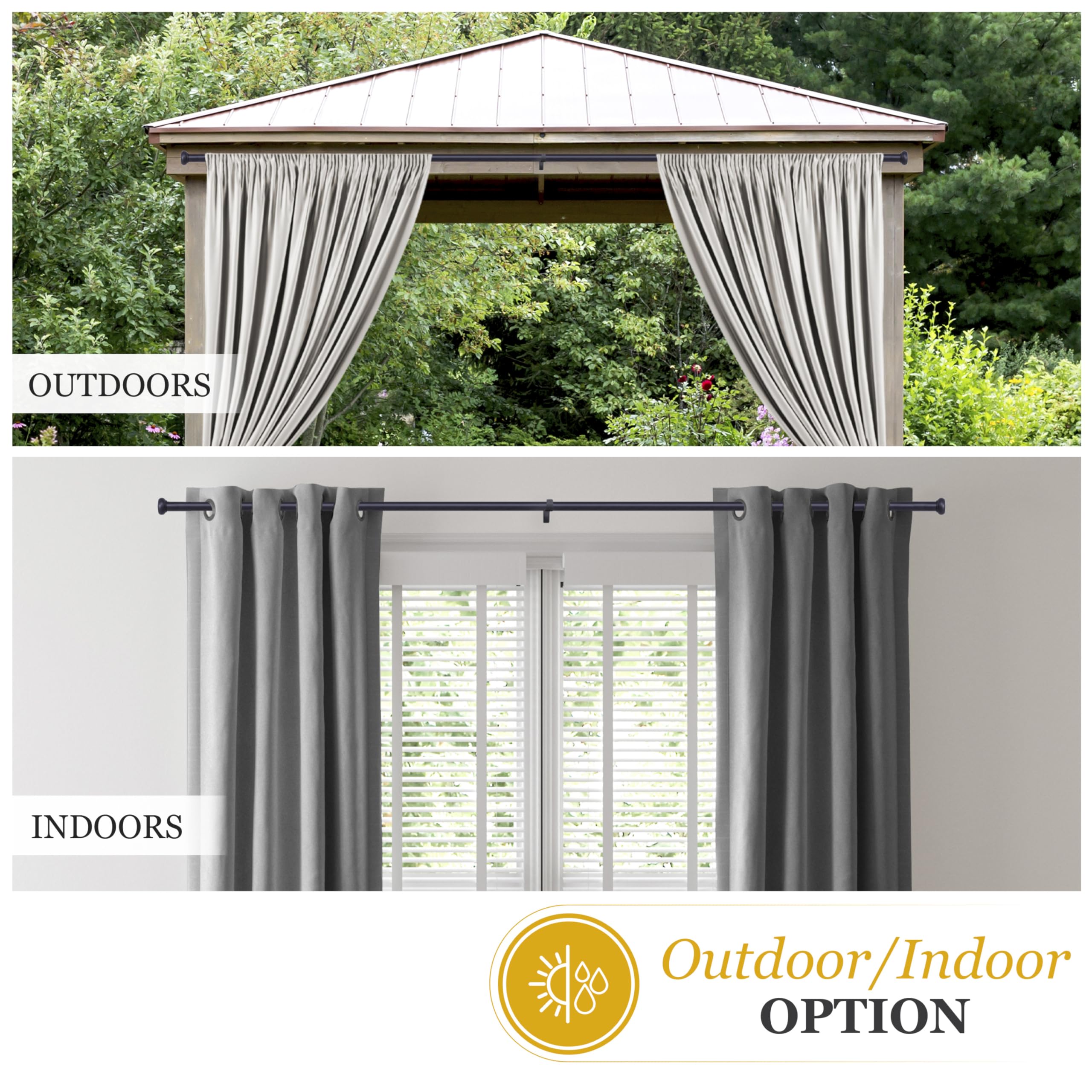 Kenney KN90001 1" Weaver Indoor/Outdoor Rust-Resistant Curtain Rod, 72-144", Black - Image 4