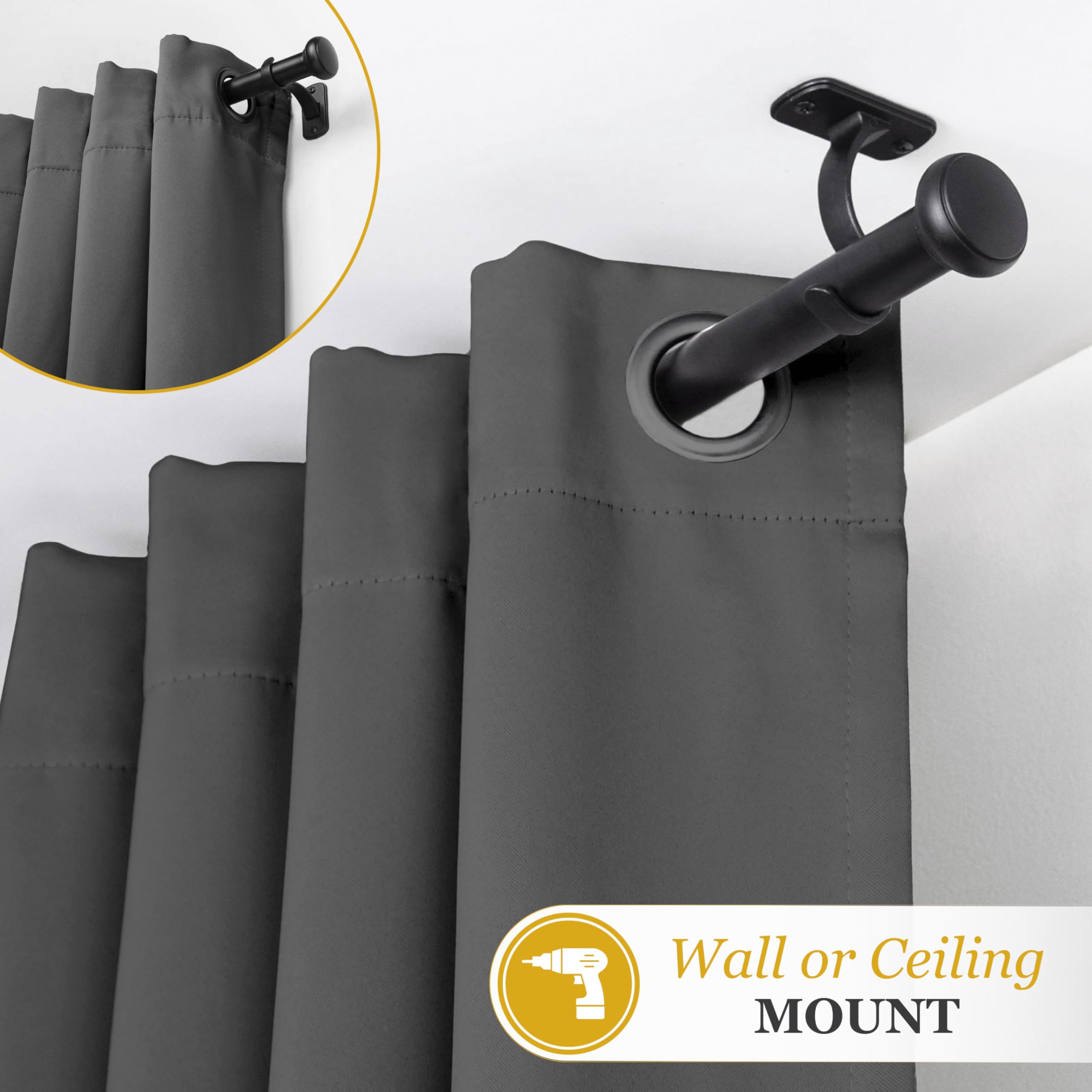 Kenney KN90001 1" Weaver Indoor/Outdoor Rust-Resistant Curtain Rod, 72-144", Black - Image 5