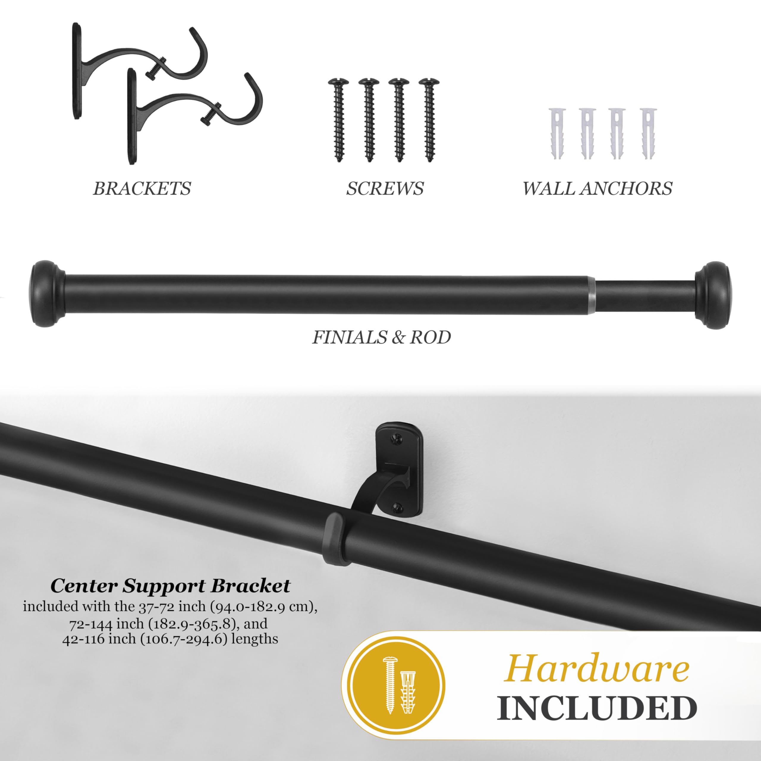 Kenney KN90001 1" Weaver Indoor/Outdoor Rust-Resistant Curtain Rod, 72-144", Black - Image 7