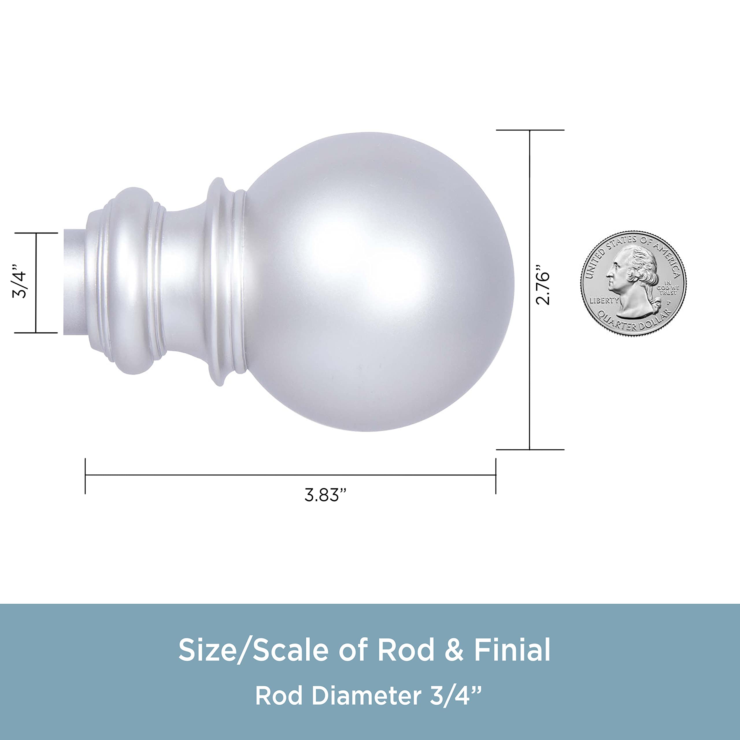 Kenney KNM80762 Bryce Ball End Standard Decorative Window Curtain Rod, 36-66" Adjustable Length, Satin Nickel Finish, 3/4" Diameter Steel Tube - Image 3