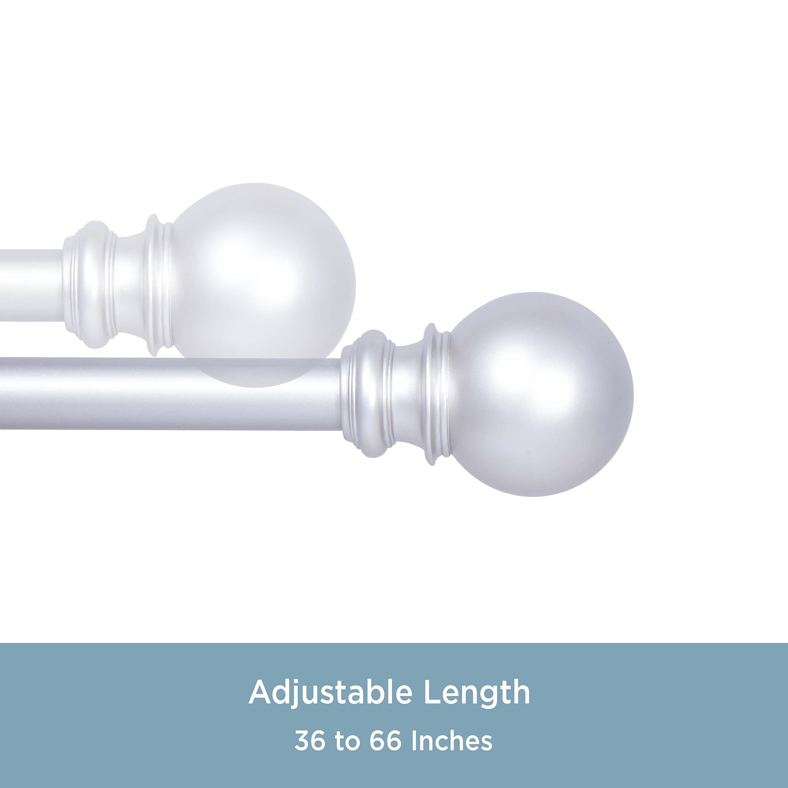 Kenney KNM80762 Bryce Ball End Standard Decorative Window Curtain Rod, 36-66" Adjustable Length, Satin Nickel Finish, 3/4" Diameter Steel Tube - Image 4