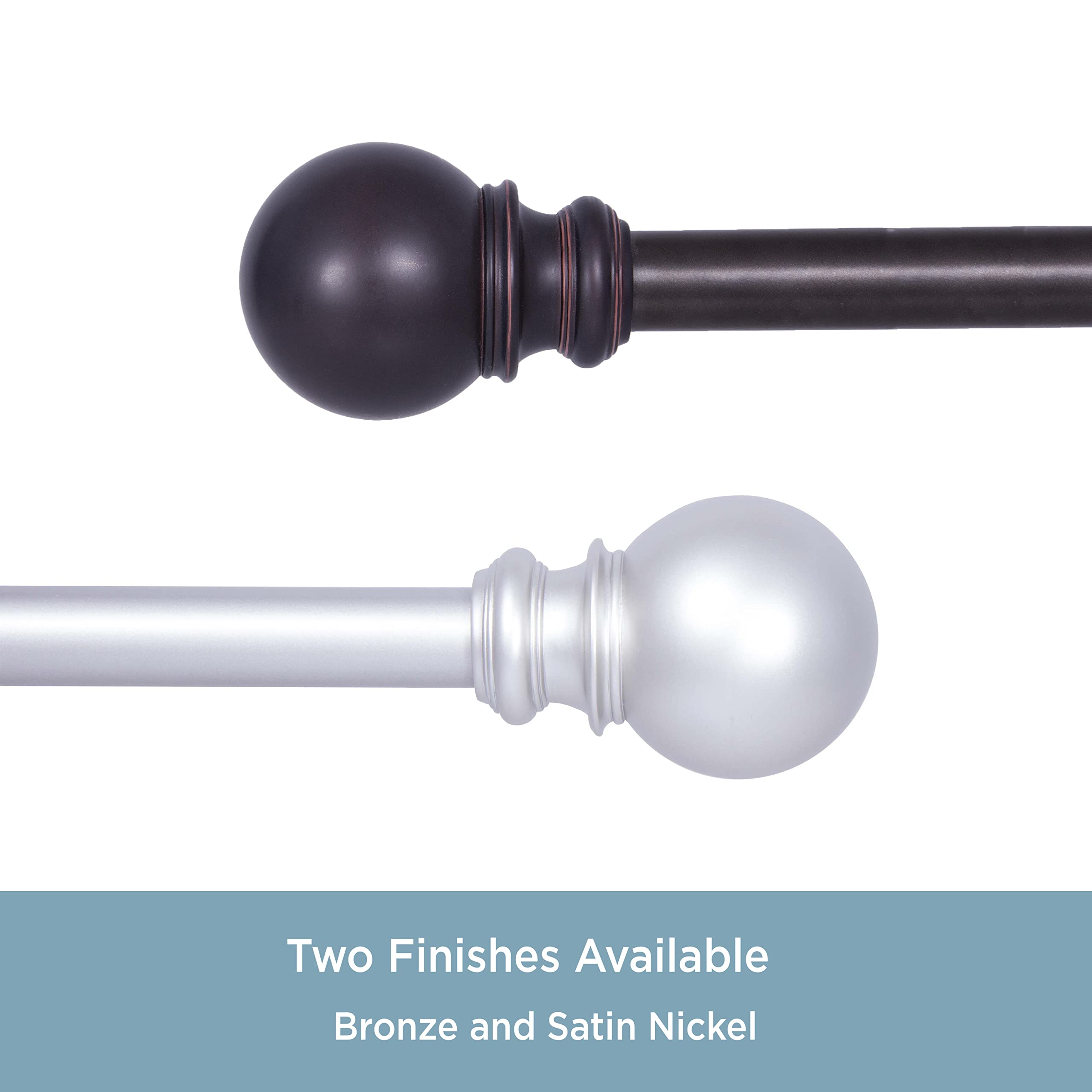 Kenney KNM80762 Bryce Ball End Standard Decorative Window Curtain Rod, 36-66" Adjustable Length, Satin Nickel Finish, 3/4" Diameter Steel Tube - Image 6