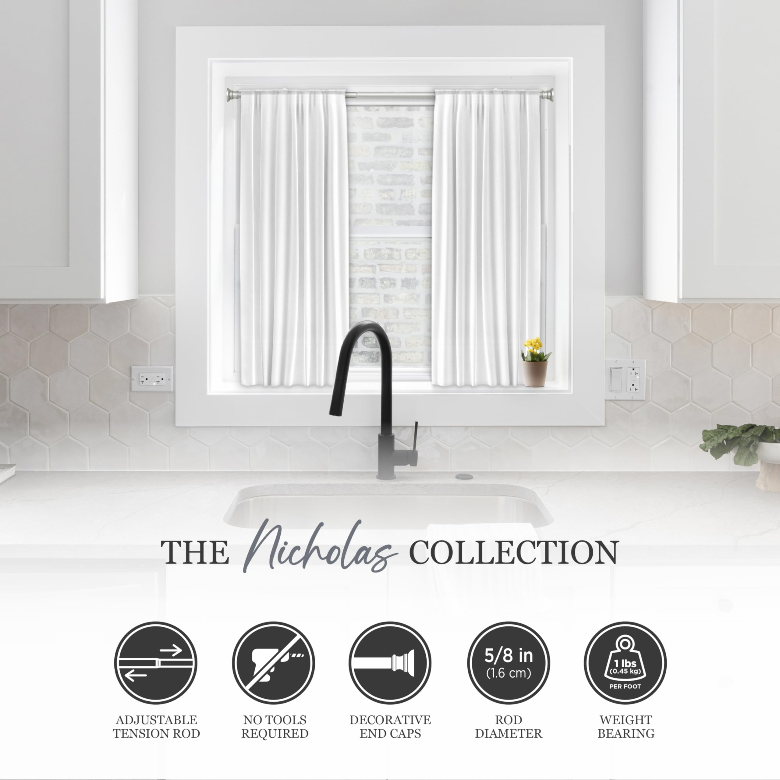 Kenney Nicholas Twist & Fit No Tools Tension Curtain Rod, 48 to 84 Inches, Brushed Nickel Silver Extendable, Easy Install - Image 3