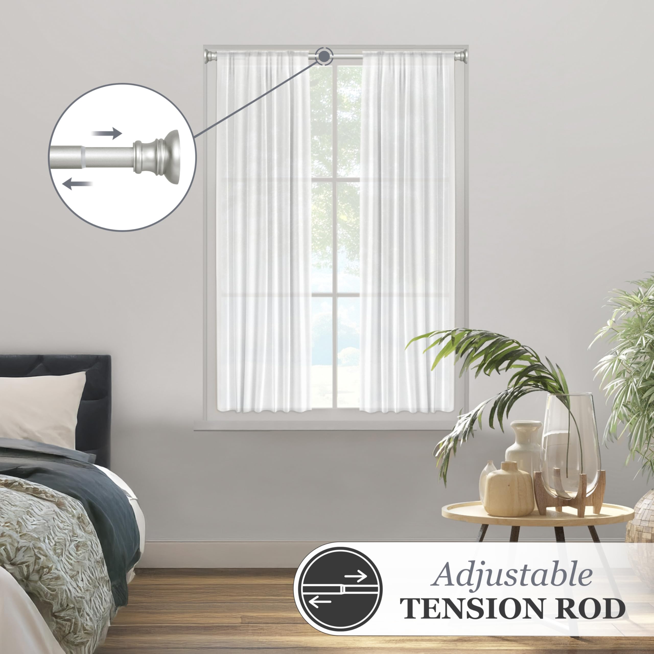 Kenney Nicholas Twist & Fit No Tools Tension Curtain Rod, 48 to 84 Inches, Brushed Nickel Silver Extendable, Easy Install - Image 4