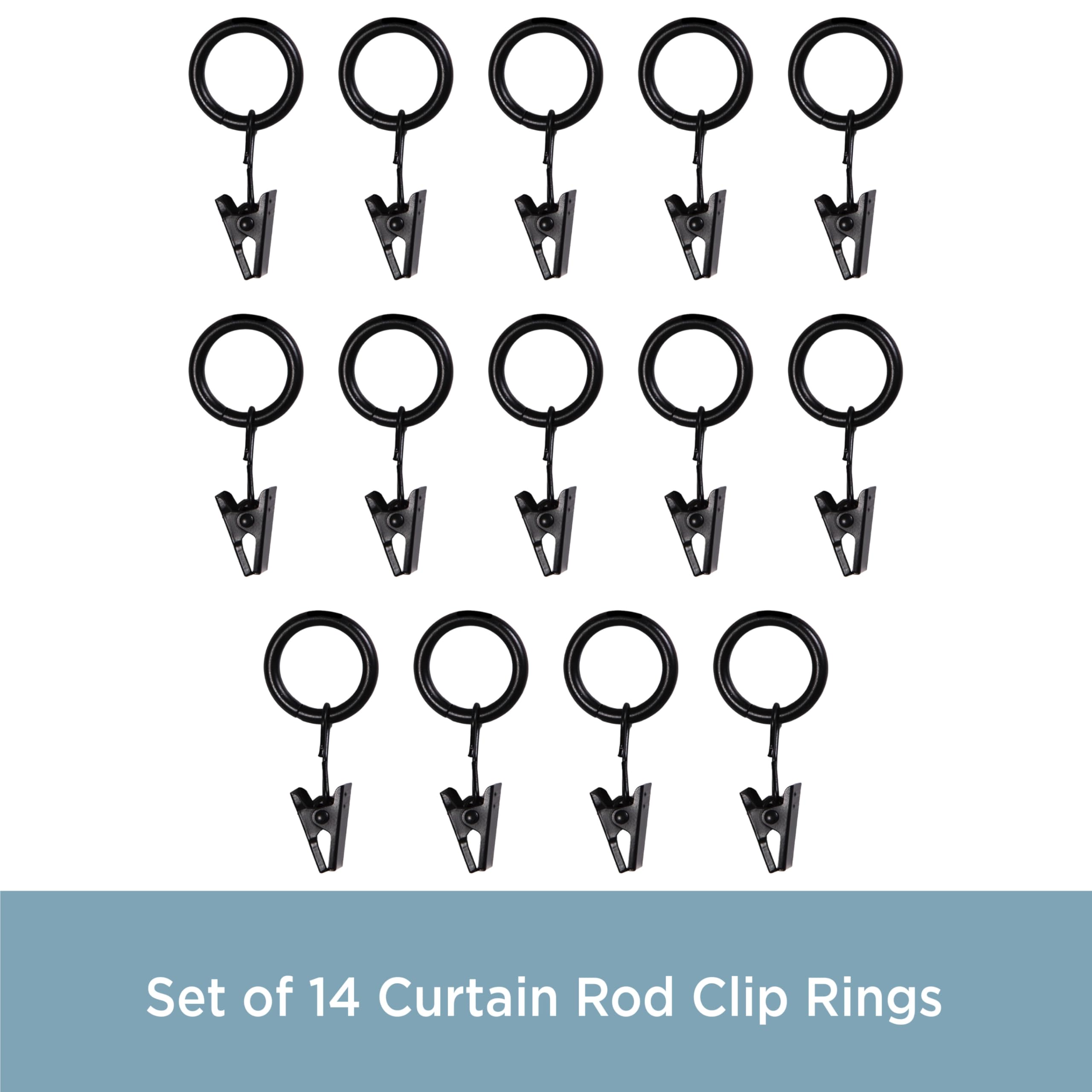 Kenney Petit Window Curtain Clip Rings, 14-Pack, Black - Image 4
