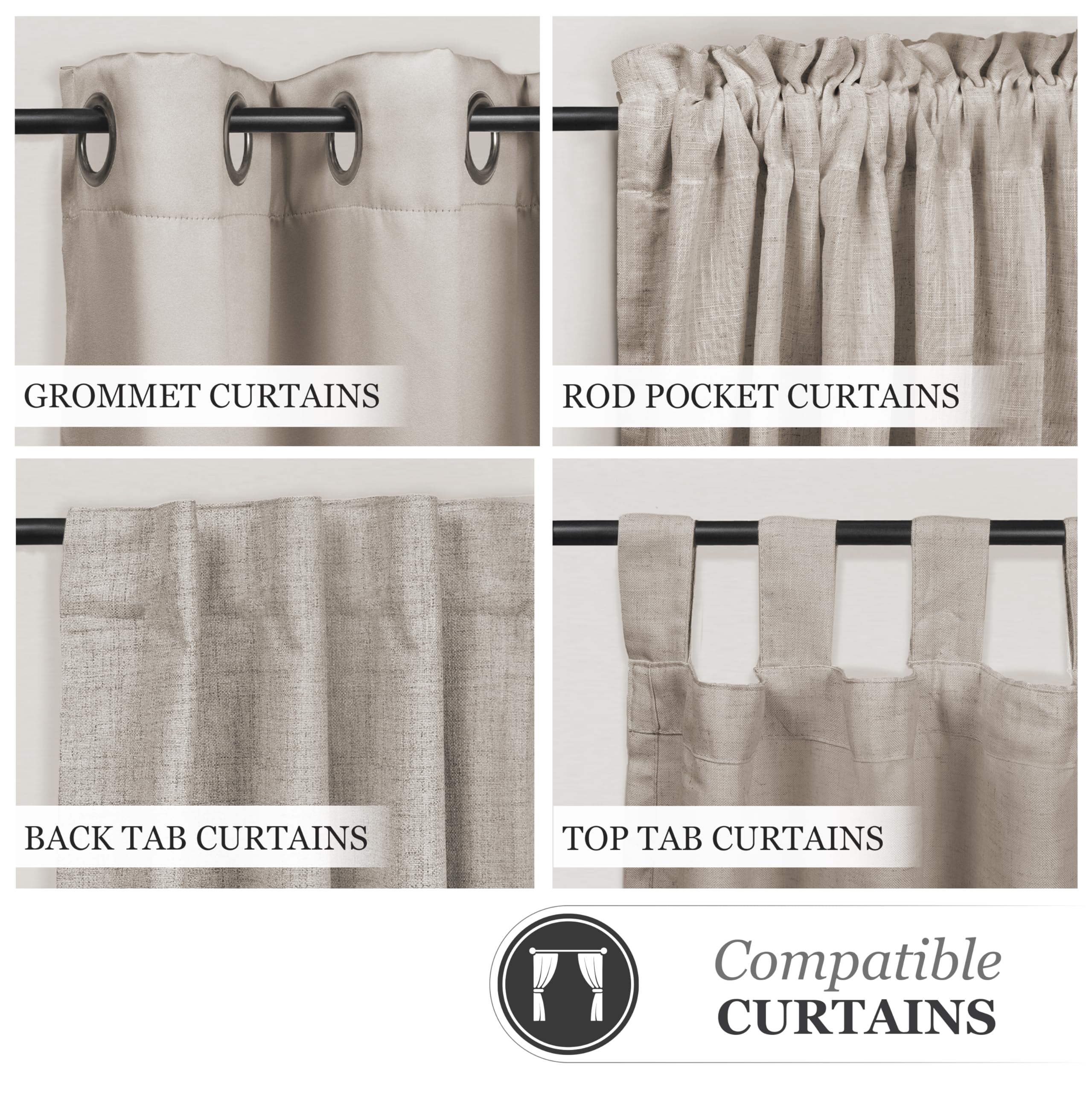 Kenney PiecePerfect - Bryce Multipart Decorative Curtain Rod, 1" Wall-Mounted with Finials, Mounting Hardware, Interchangeable Lengths, Adjustable 16" to 144", Pack of 1, Black - Image 7