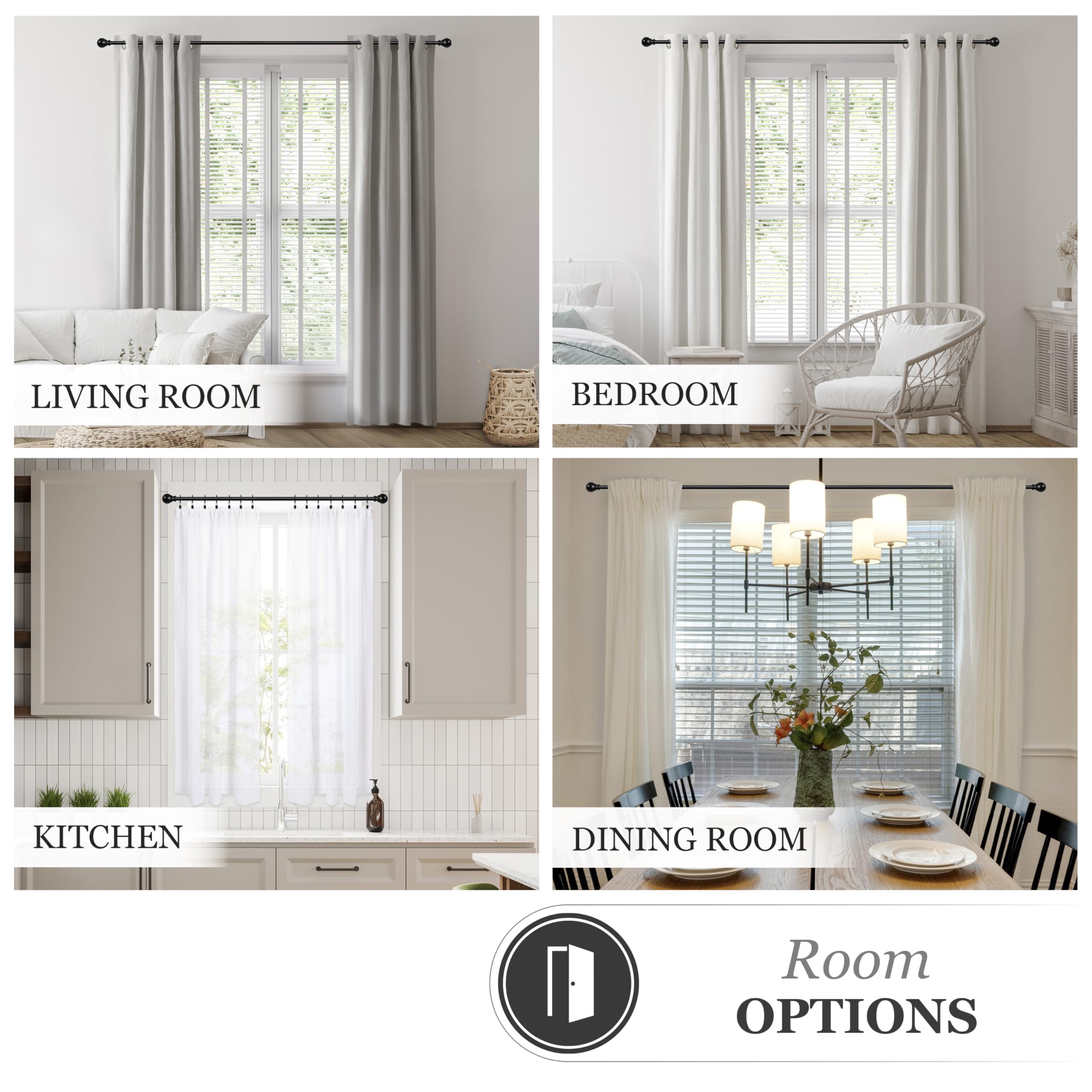 Kenney PiecePerfect - Bryce Multipart Decorative Curtain Rod, 1" Wall-Mounted with Finials, Mounting Hardware, Interchangeable Lengths, Adjustable 16" to 144", Pack of 1, Black - Image 8