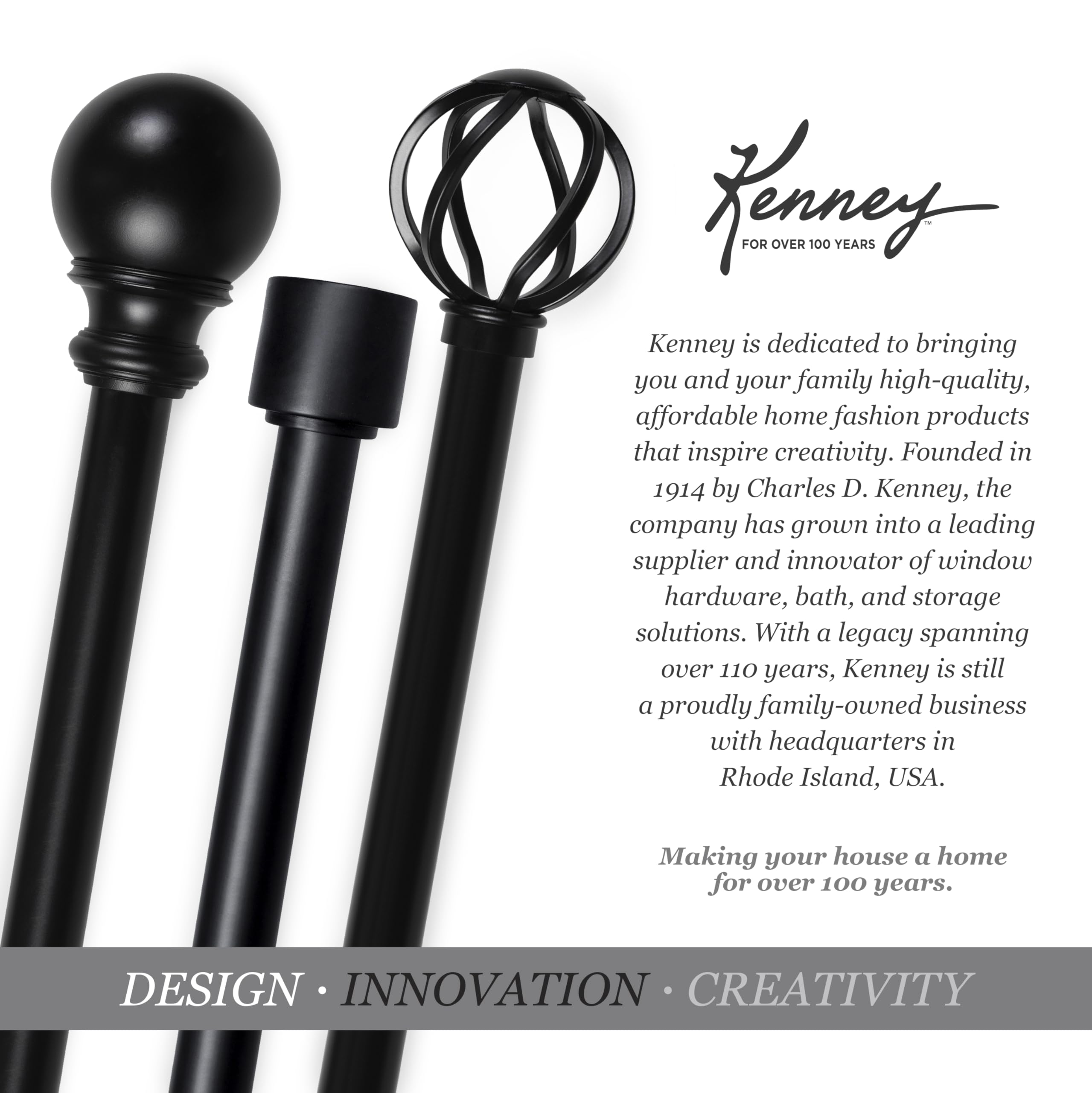 Kenney PiecePerfect - Bryce Multipart Decorative Curtain Rod, 1" Wall-Mounted with Finials, Mounting Hardware, Interchangeable Lengths, Adjustable 16" to 144", Pack of 1, Black - Image 9