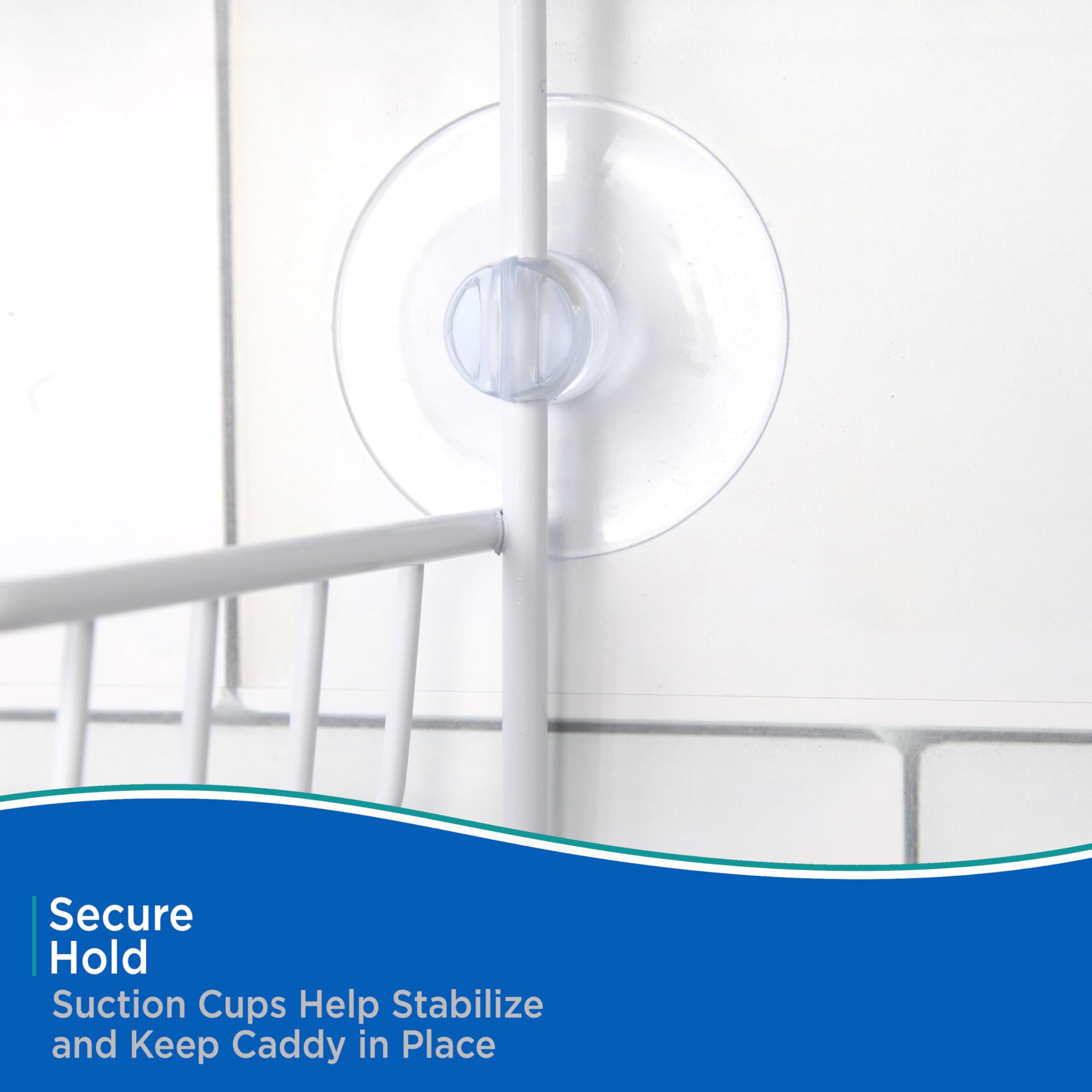 Kenney – Shower Caddy Organizer, Over-the-Showerhead Hanging Design with 2 Rust-Resistant Metal Wire Shelves, Razor Holder & Suction Cups, White - Image 5