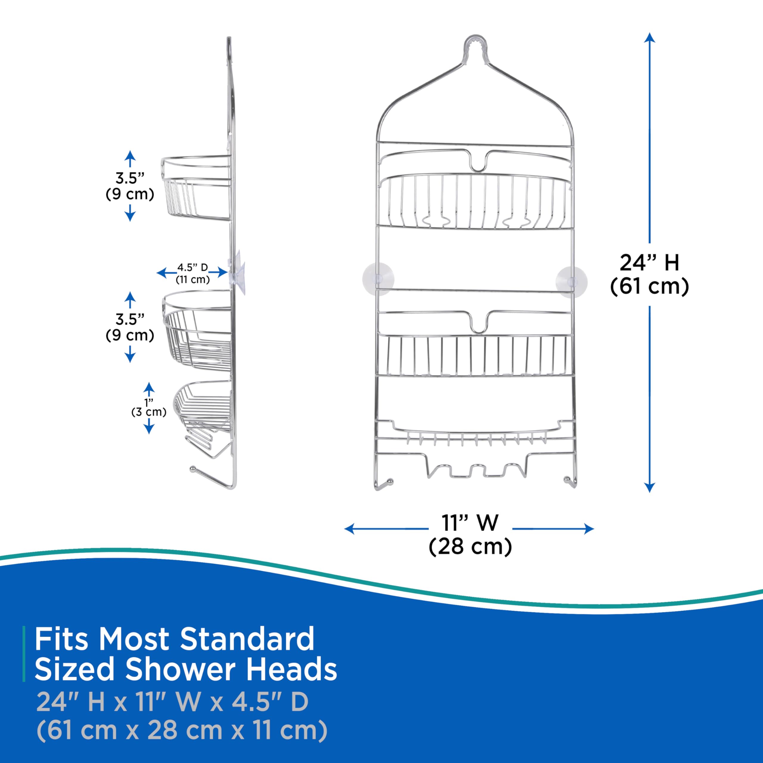 Kenney – Shower Caddy Organizer, Over-the-Showerhead Hanging Design with 2 Rust-Resistant Metal Wire Shelves, Razor Holder & Suction Cups, White - Image 7