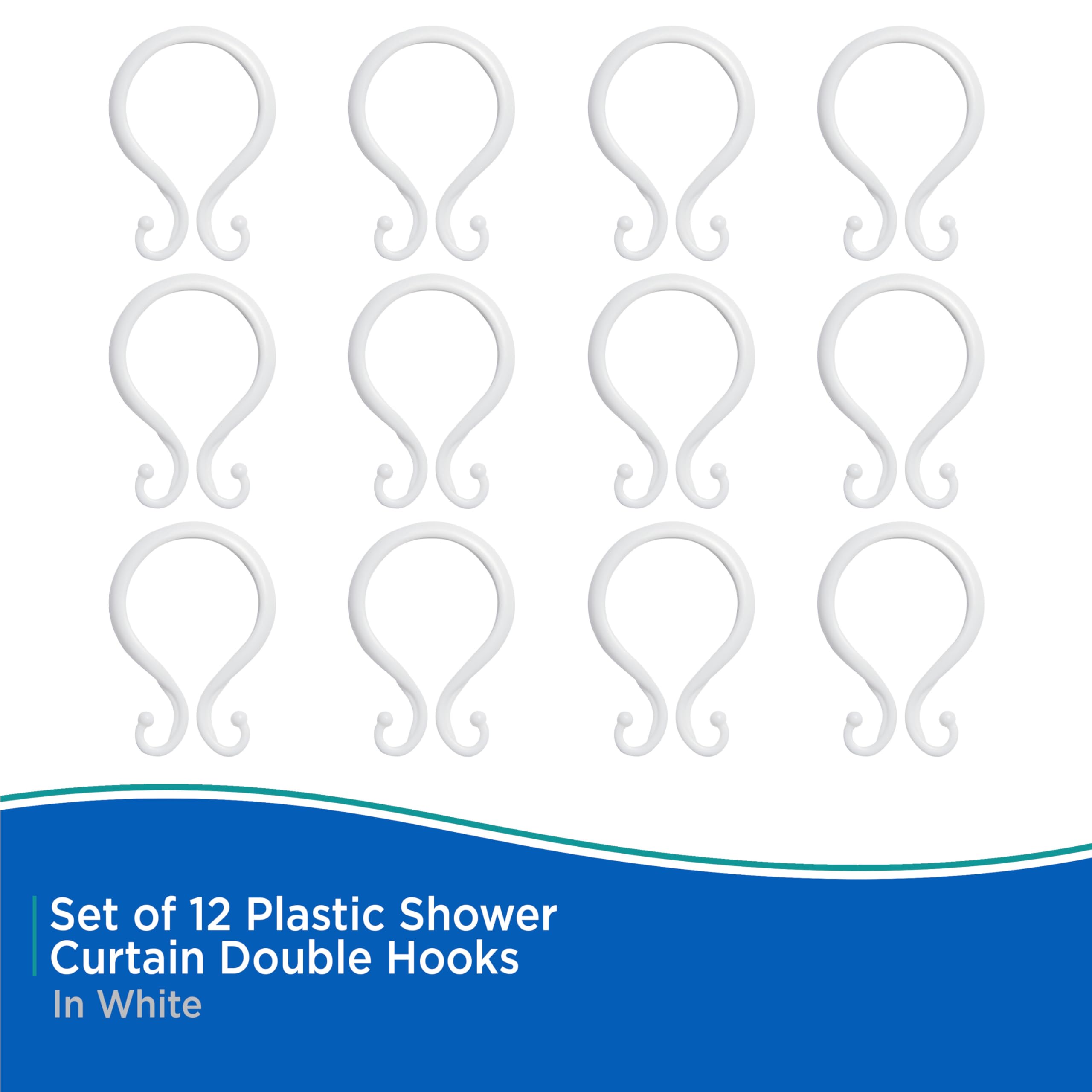 Kenney – Shower Curtain Rings, Smooth Rust-Proof Plastic Double Hooks, Fits Standard Shower Curtain Rods, Set of 12, White - Image 5