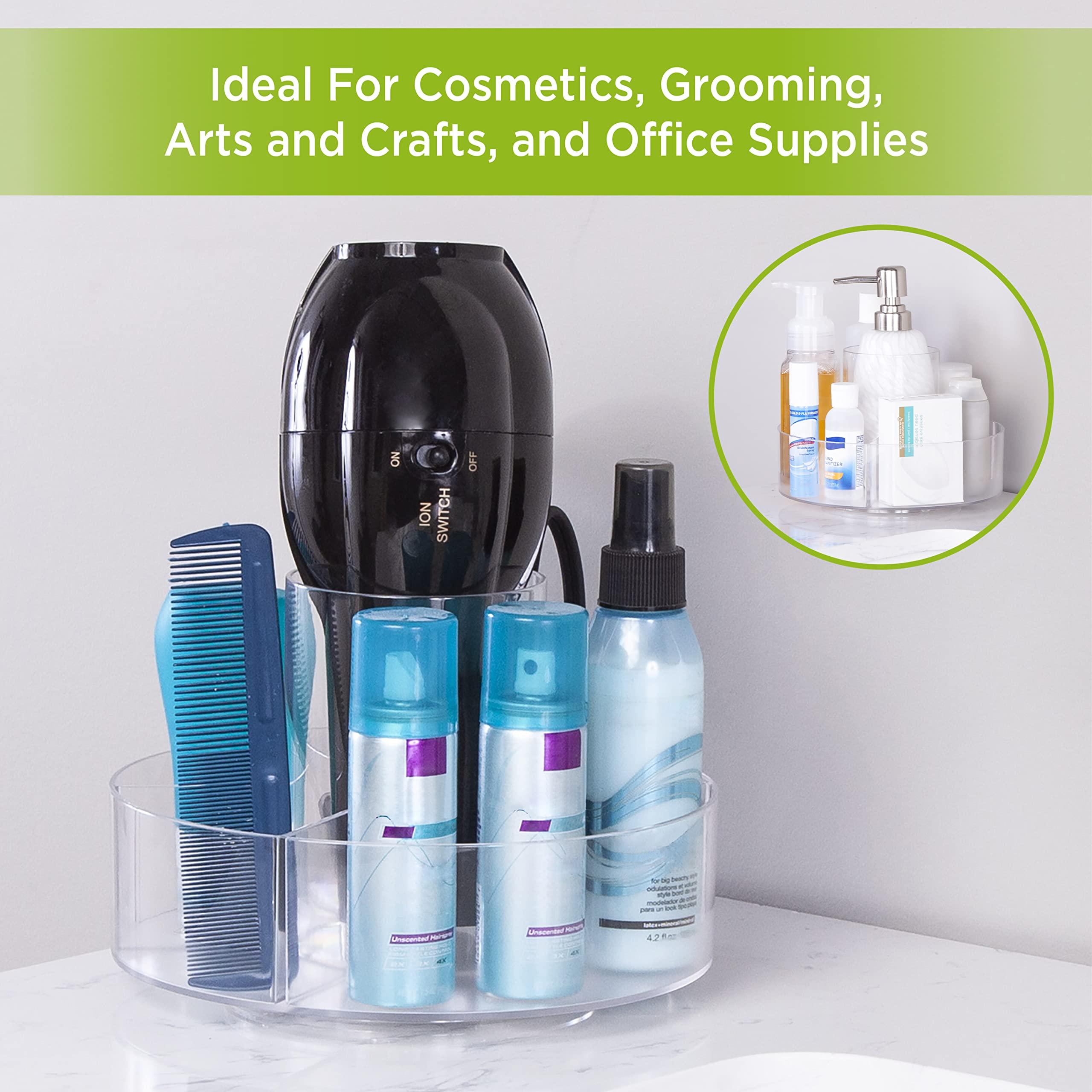 Kenney Storage Made Simple 360 Rotating Countertop Organizer, 5 Compartment, Clear - Image 3