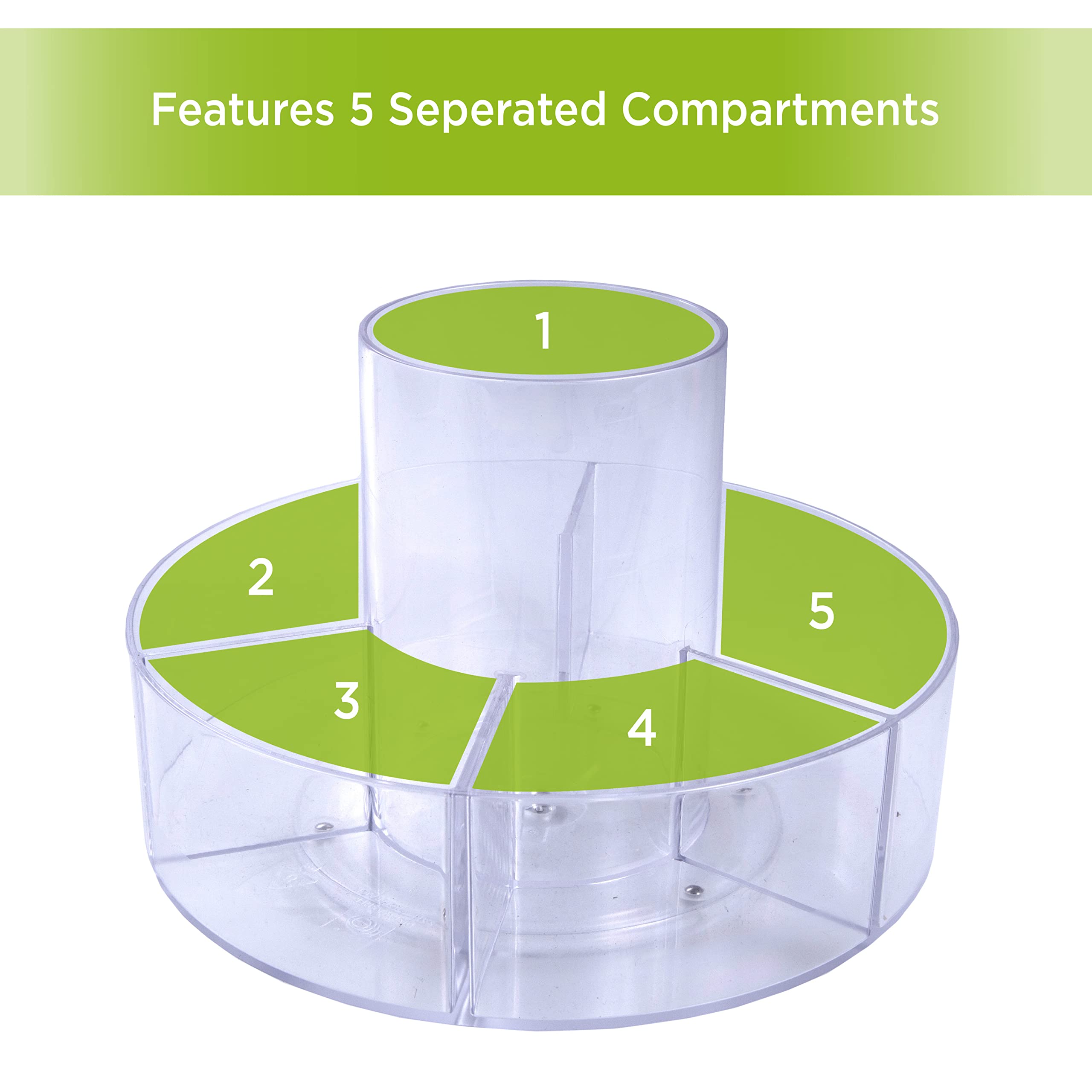 Kenney Storage Made Simple 360 Rotating Countertop Organizer, 5 Compartment, Clear - Image 4