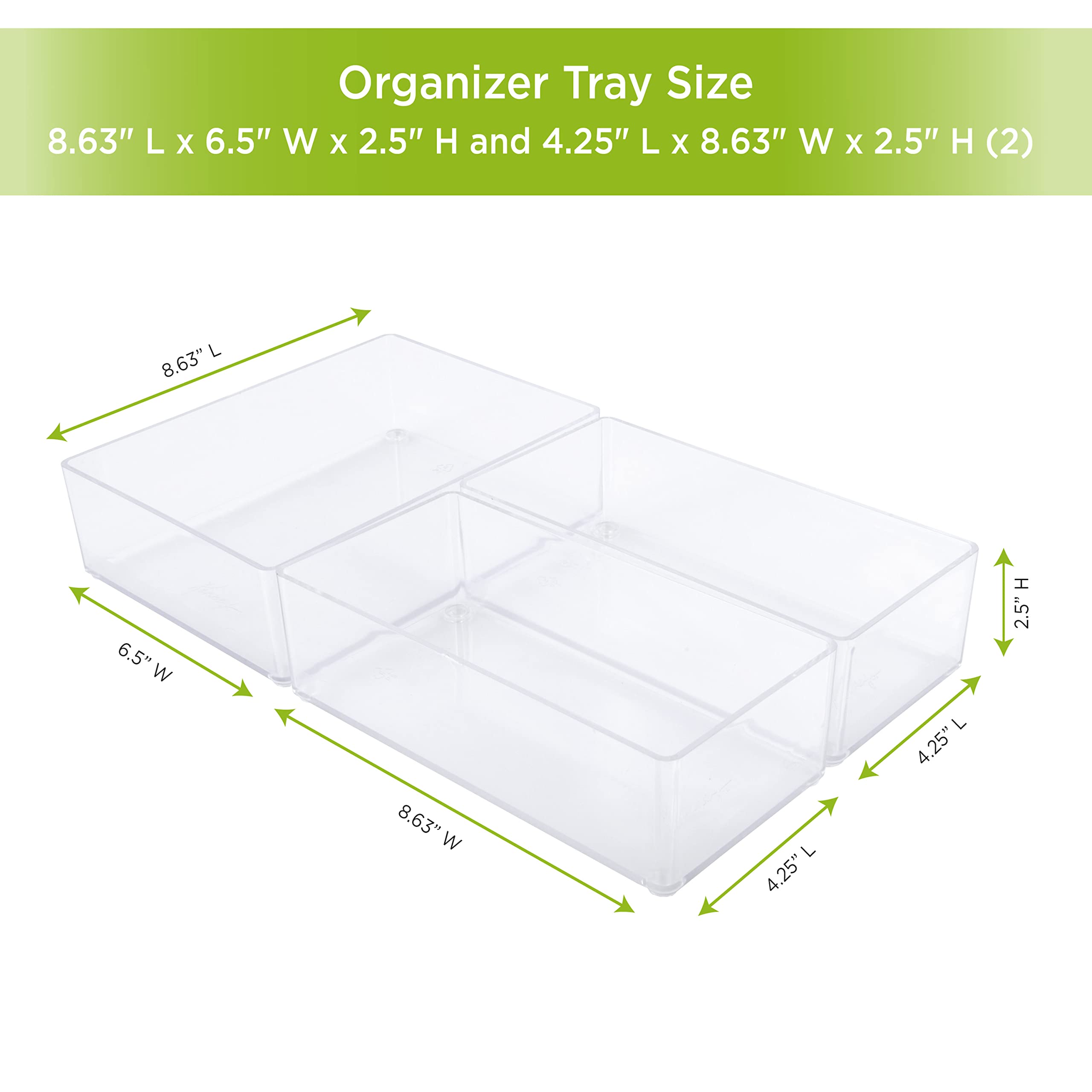Kenney Storage Made Simple Bathroom Countertop Organizer Tray Set, Set of 3, Clear - Image 8